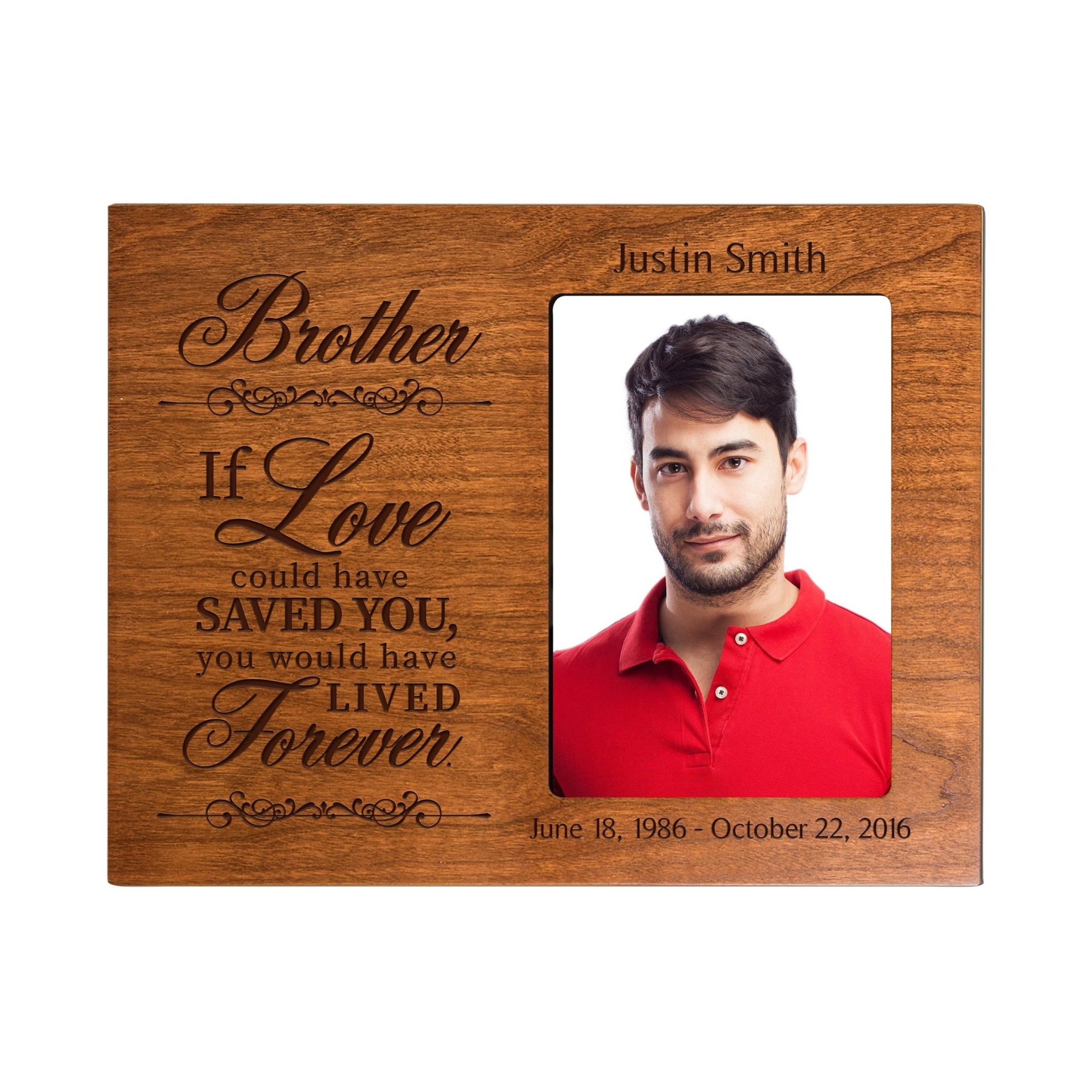 Personalized Wooden Memorial 8x10 Picture Frame holds 4x6 photo Brother, If Love Could - LifeSong Milestones