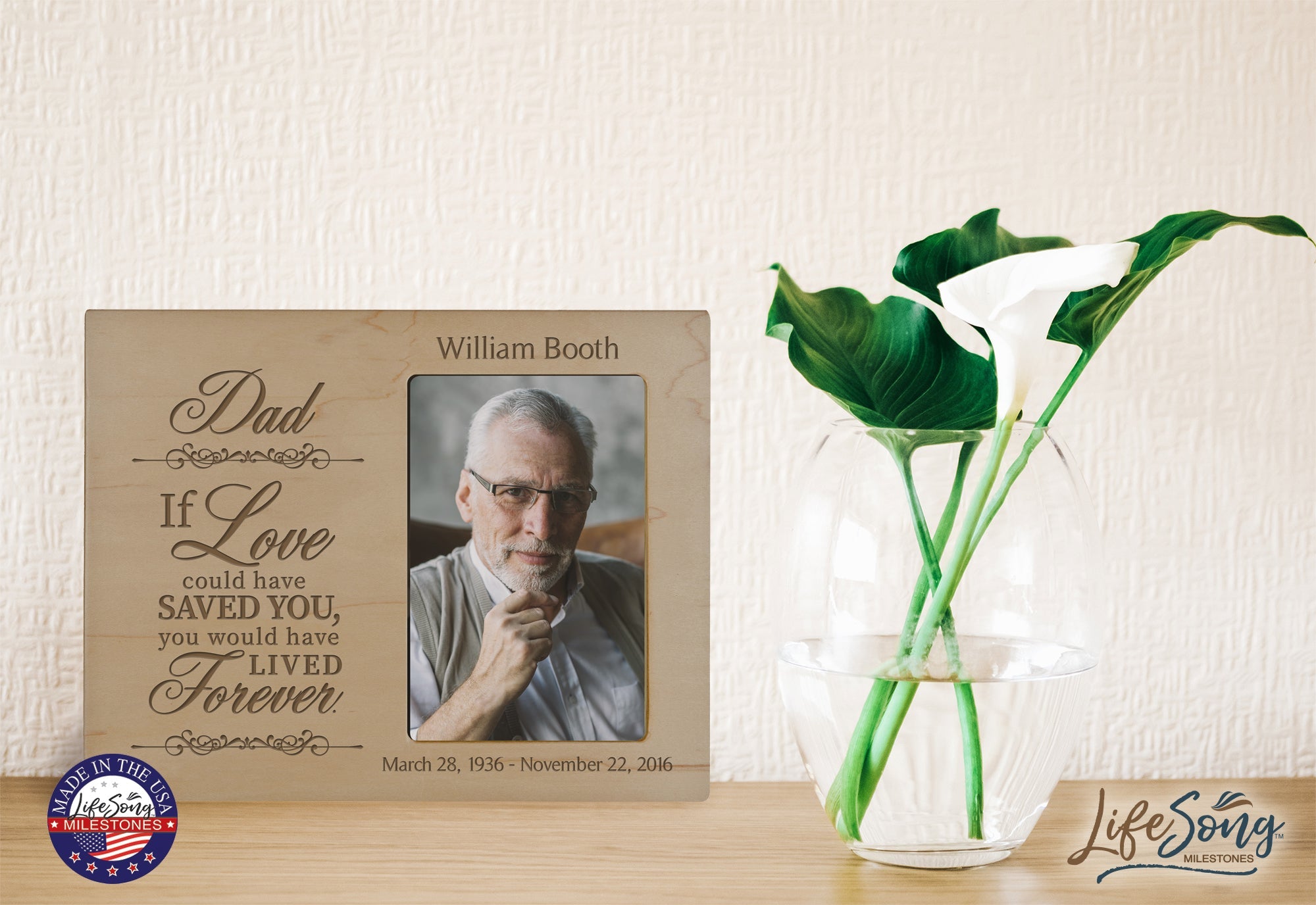 Personalized Wooden Memorial 8x10 Picture Frame holds 4x6 photo Dad, If Love Could - LifeSong Milestones