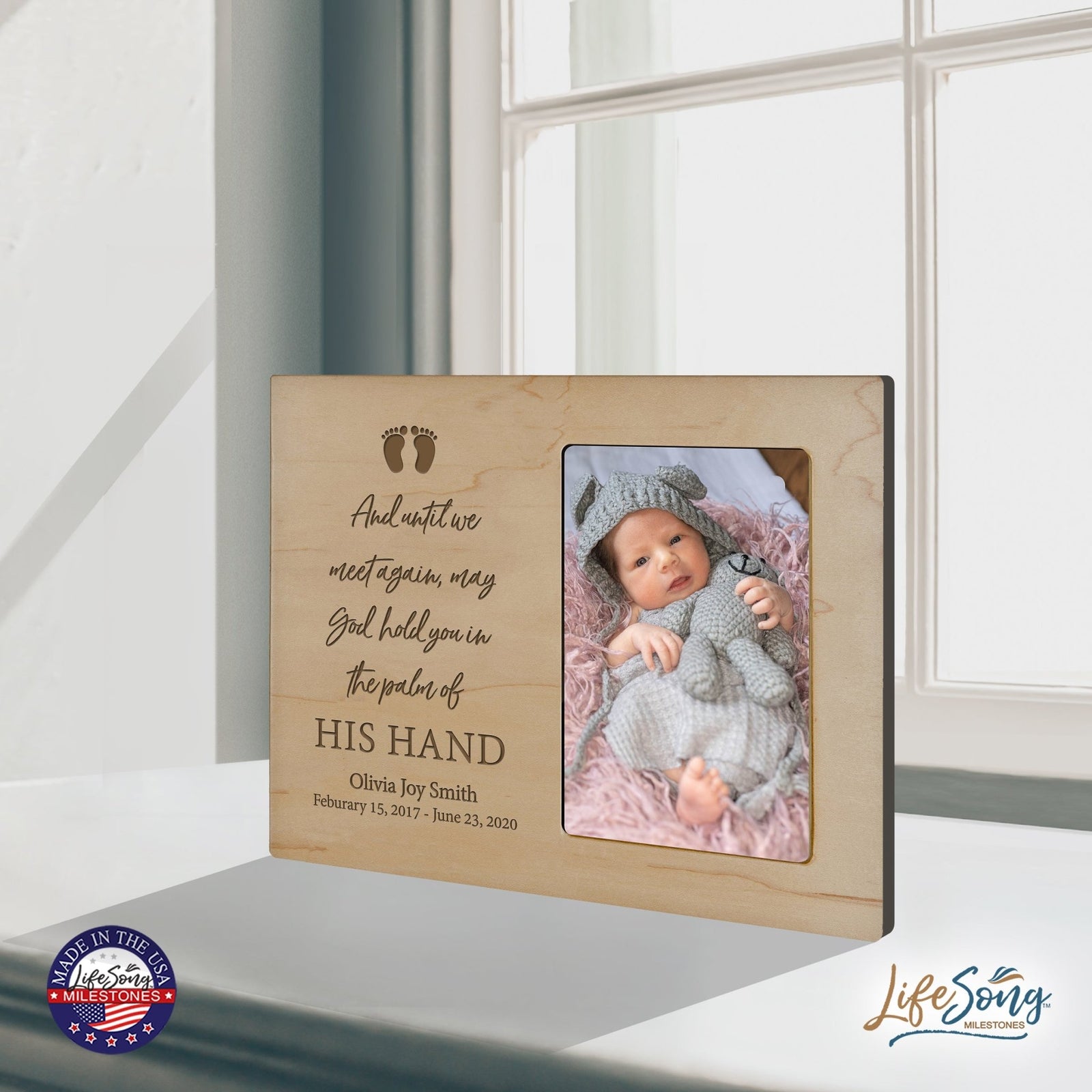 Personalized Wooden Memorial 8x10 Picture Frame holds 4x6 photo for Baby - Until We Meet Again - LifeSong Milestones