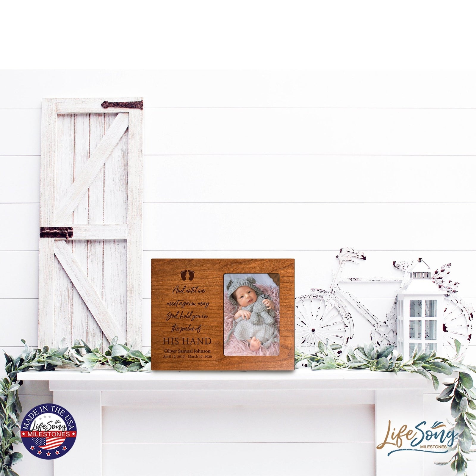 Personalized Wooden Memorial 8x10 Picture Frame holds 4x6 photo for Baby - Until We Meet Again - LifeSong Milestones