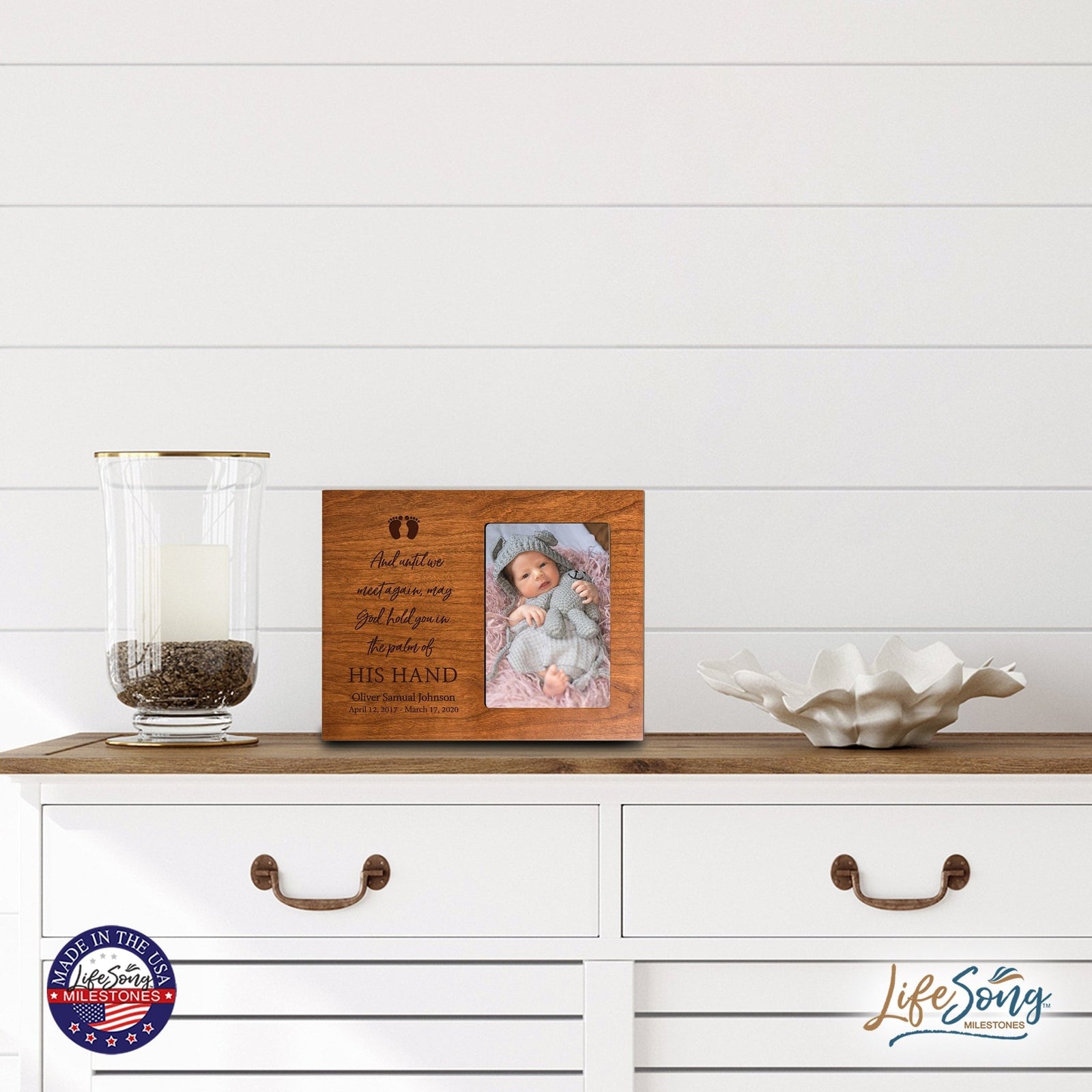 Personalized Wooden Memorial 8x10 Picture Frame holds 4x6 photo for Baby - Until We Meet Again - LifeSong Milestones