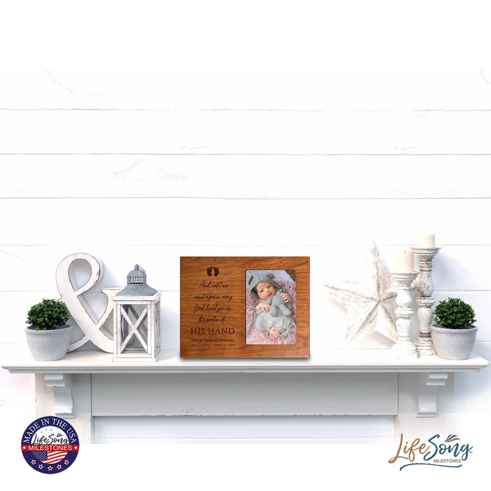 Personalized Wooden Memorial 8x10 Picture Frame holds 4x6 photo for Baby - Until We Meet Again - LifeSong Milestones