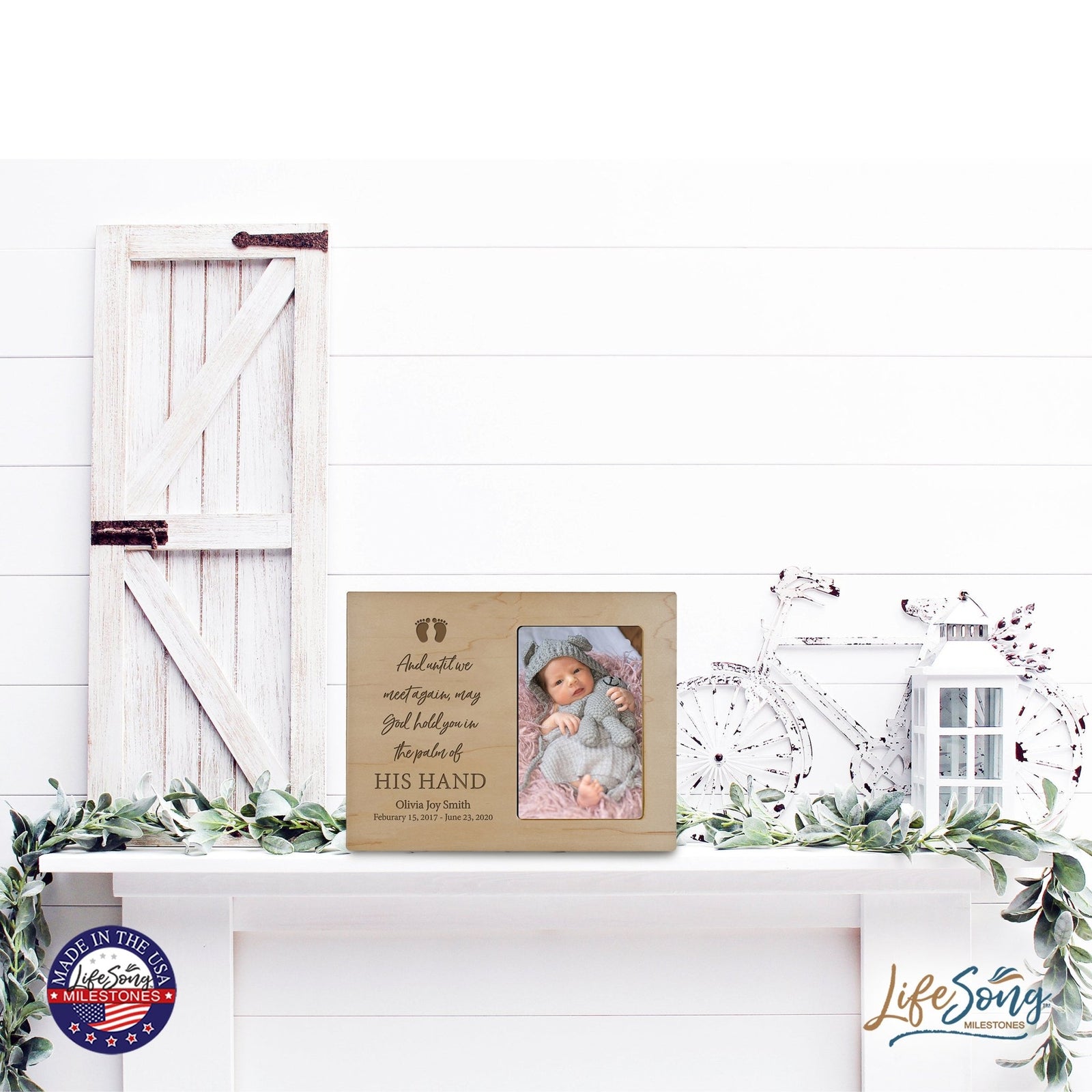 Personalized Wooden Memorial 8x10 Picture Frame holds 4x6 photo for Baby - Until We Meet Again - LifeSong Milestones