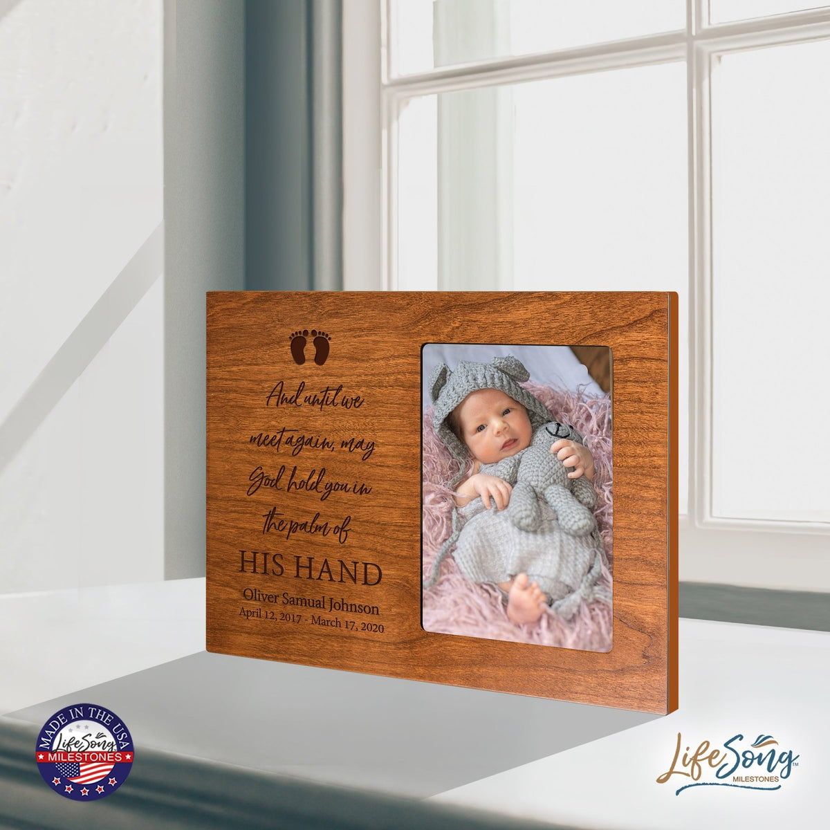 Personalized Wooden Memorial 8x10 Picture Frame holds 4x6 photo for Baby - Until We Meet Again - LifeSong Milestones
