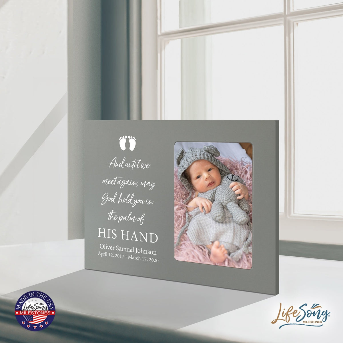 Personalized Wooden Memorial 8x10 Picture Frame holds 4x6 photo for Baby - Until We Meet Again - LifeSong Milestones