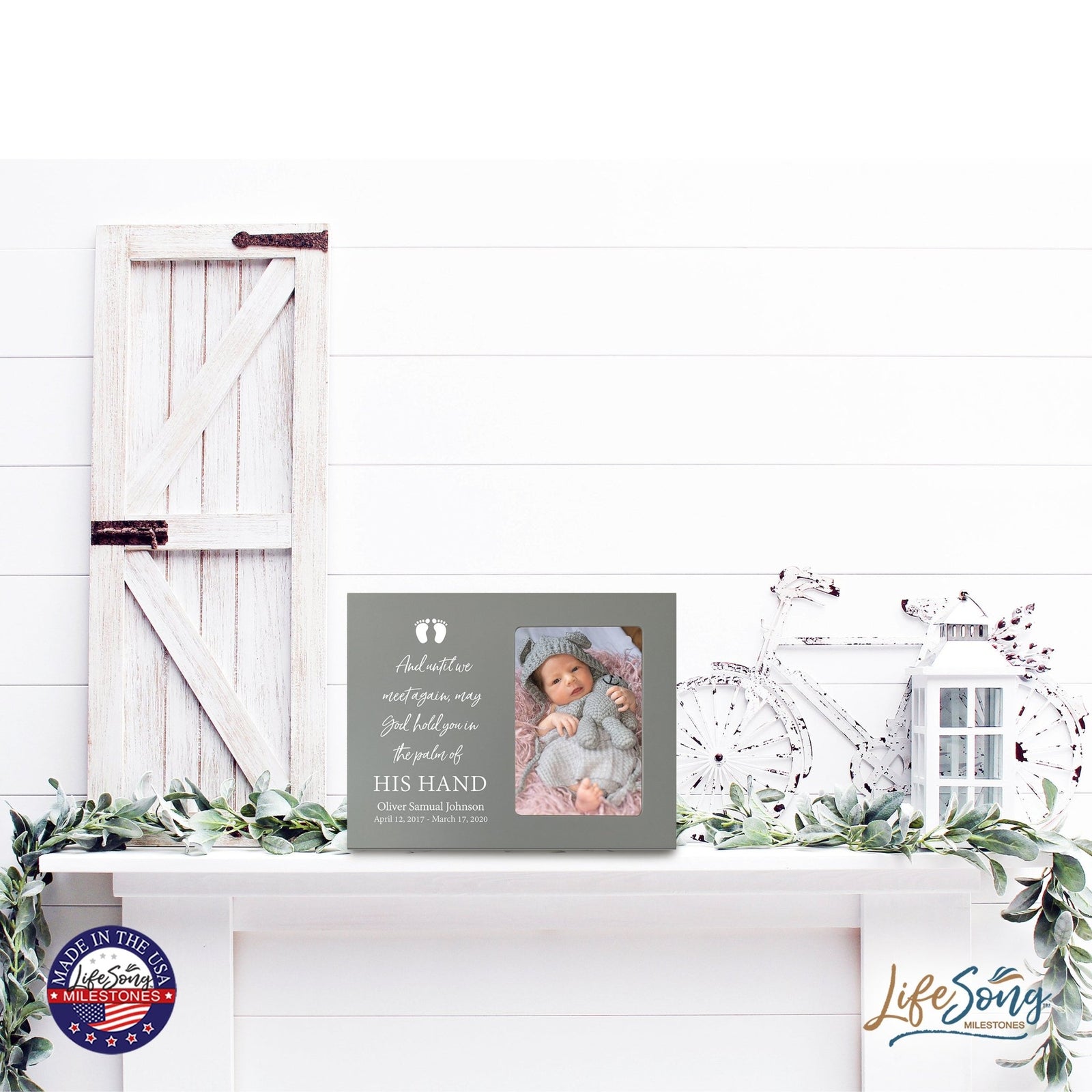 Personalized Wooden Memorial 8x10 Picture Frame holds 4x6 photo for Baby - Until We Meet Again - LifeSong Milestones