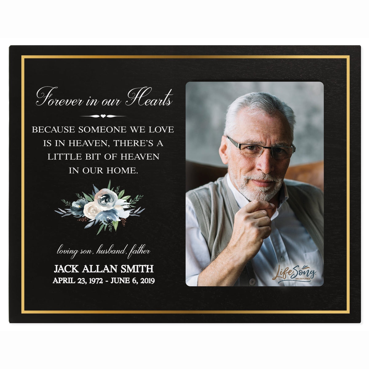 Personalized Wooden Memorial 8x10 Picture Frame holds 4x6 photo Forever In Our Hearts Blue - LifeSong Milestones