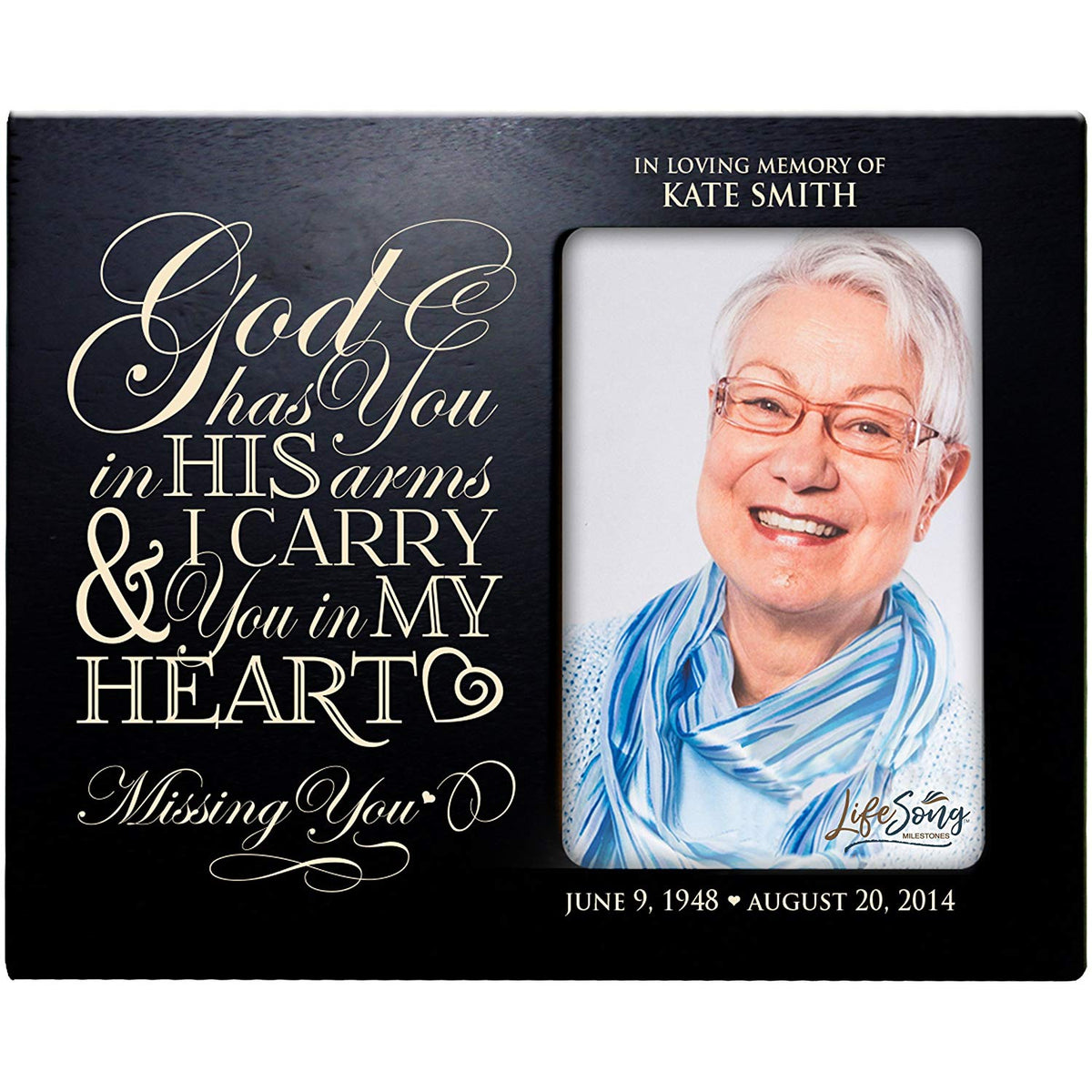 Personalized Wooden Memorial 8x10 Picture Frame holds 4x6 photo God Has You - LifeSong Milestones
