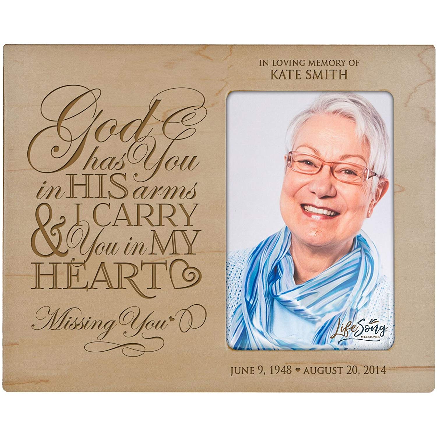 Personalized Wooden Memorial 8x10 Picture Frame holds 4x6 photo God Has You - LifeSong Milestones