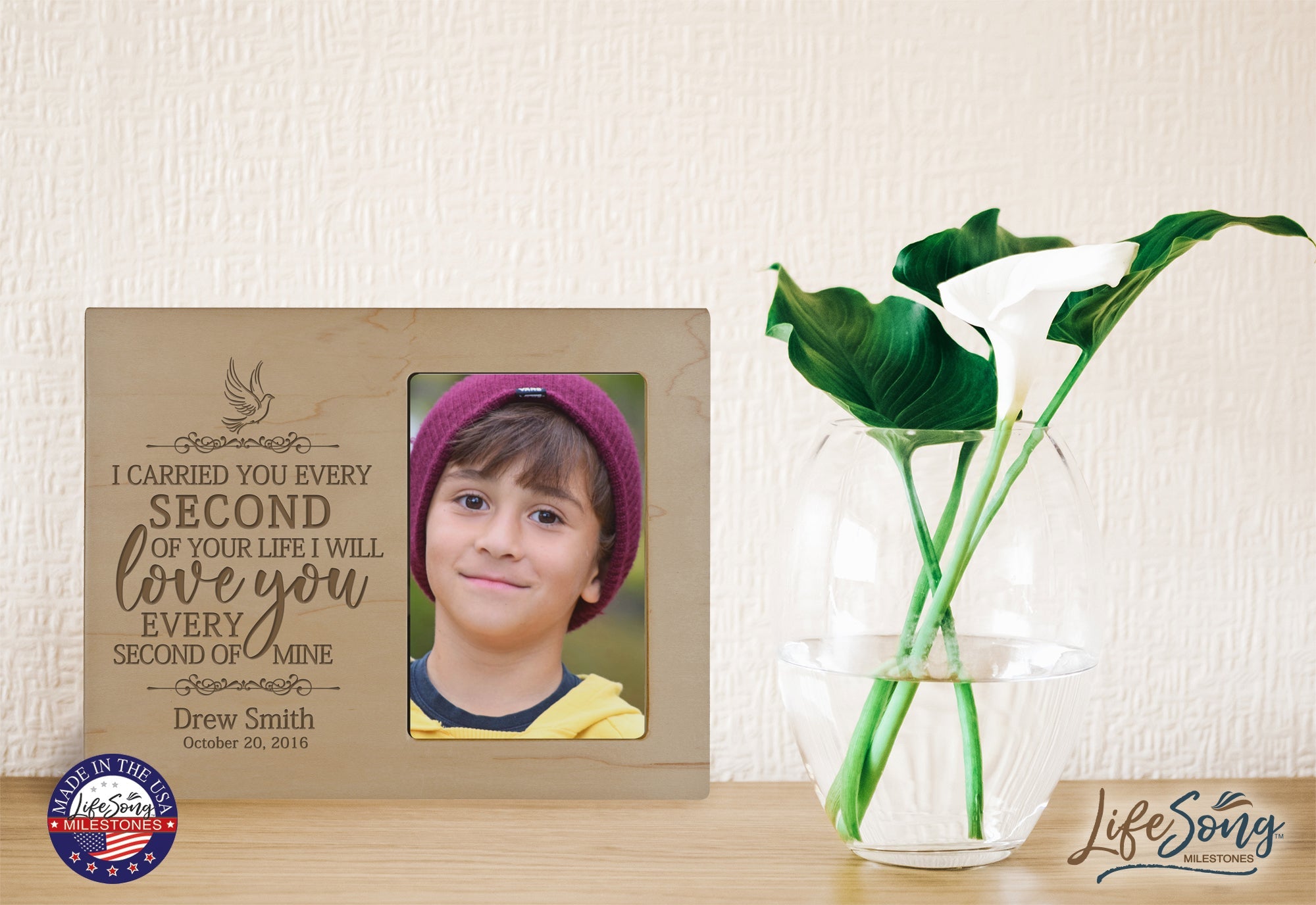 Personalized Wooden Memorial 8x10 Picture Frame holds 4x6 photo I Carried You Every Second 2 - LifeSong Milestones