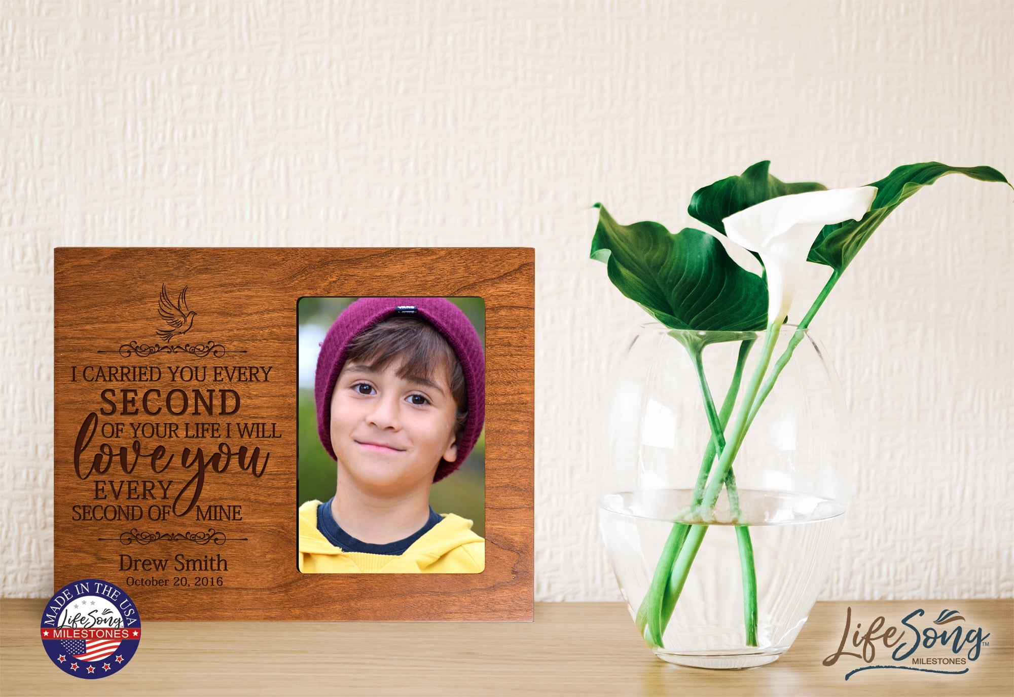 Personalized Wooden Memorial 8x10 Picture Frame holds 4x6 photo I Carried You Every Second 2 - LifeSong Milestones