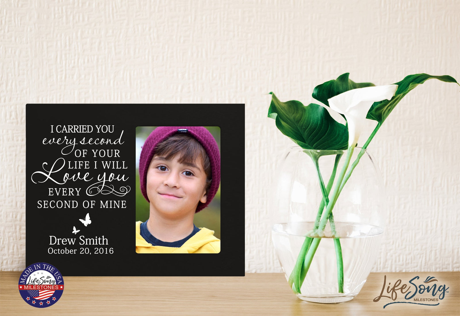Personalized Wooden Memorial 8x10 Picture Frame holds 4x6 photo I Carried You Every Second - LifeSong Milestones
