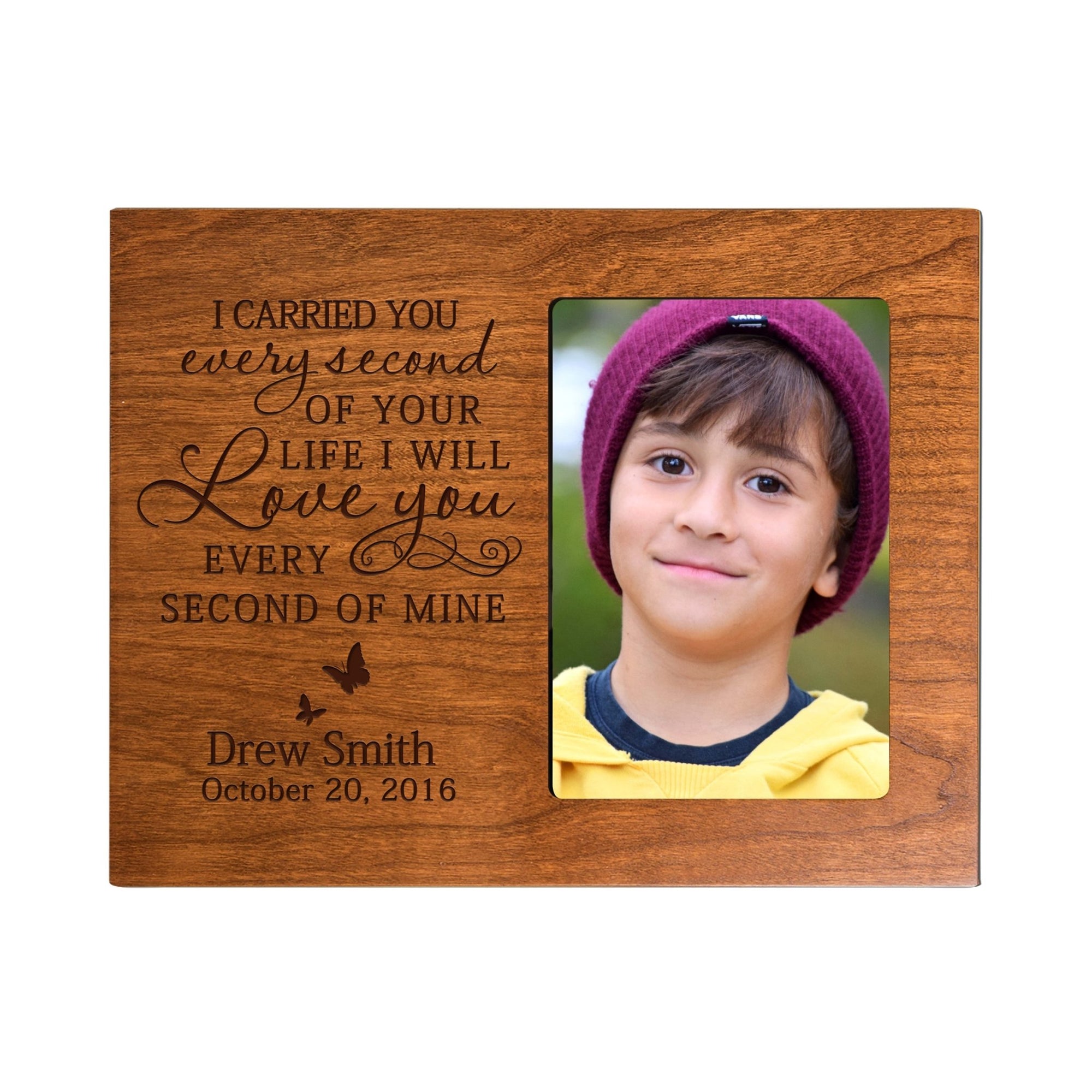 Personalized Wooden Memorial 8x10 Picture Frame holds 4x6 photo I Carried You Every Second - LifeSong Milestones