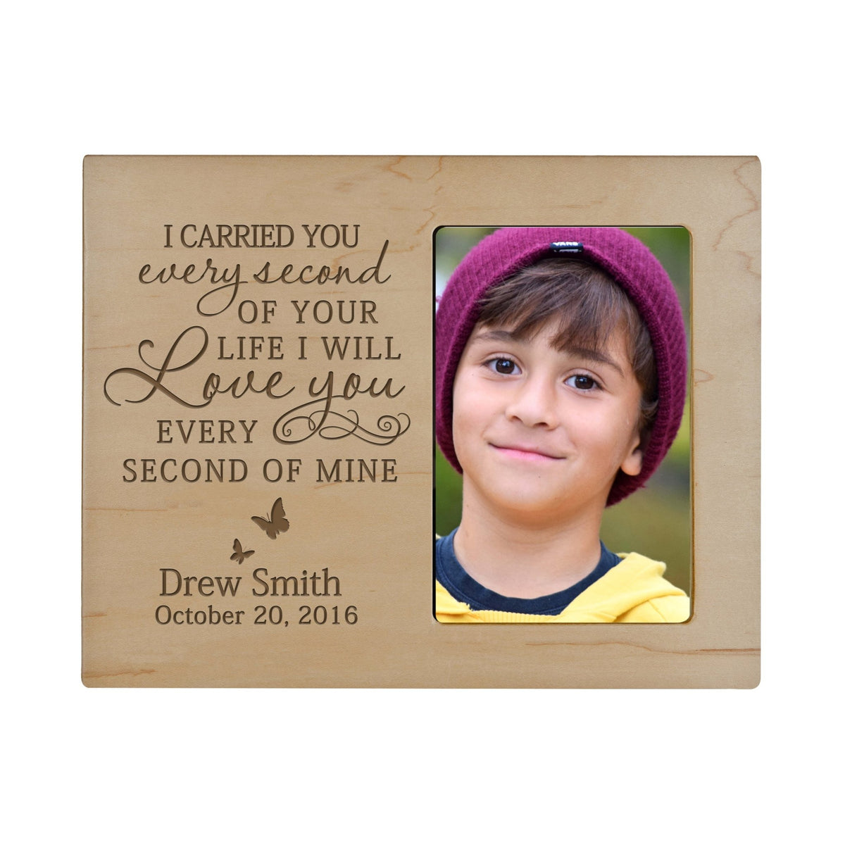 Personalized Wooden Memorial 8x10 Picture Frame holds 4x6 photo I Carried You Every Second - LifeSong Milestones