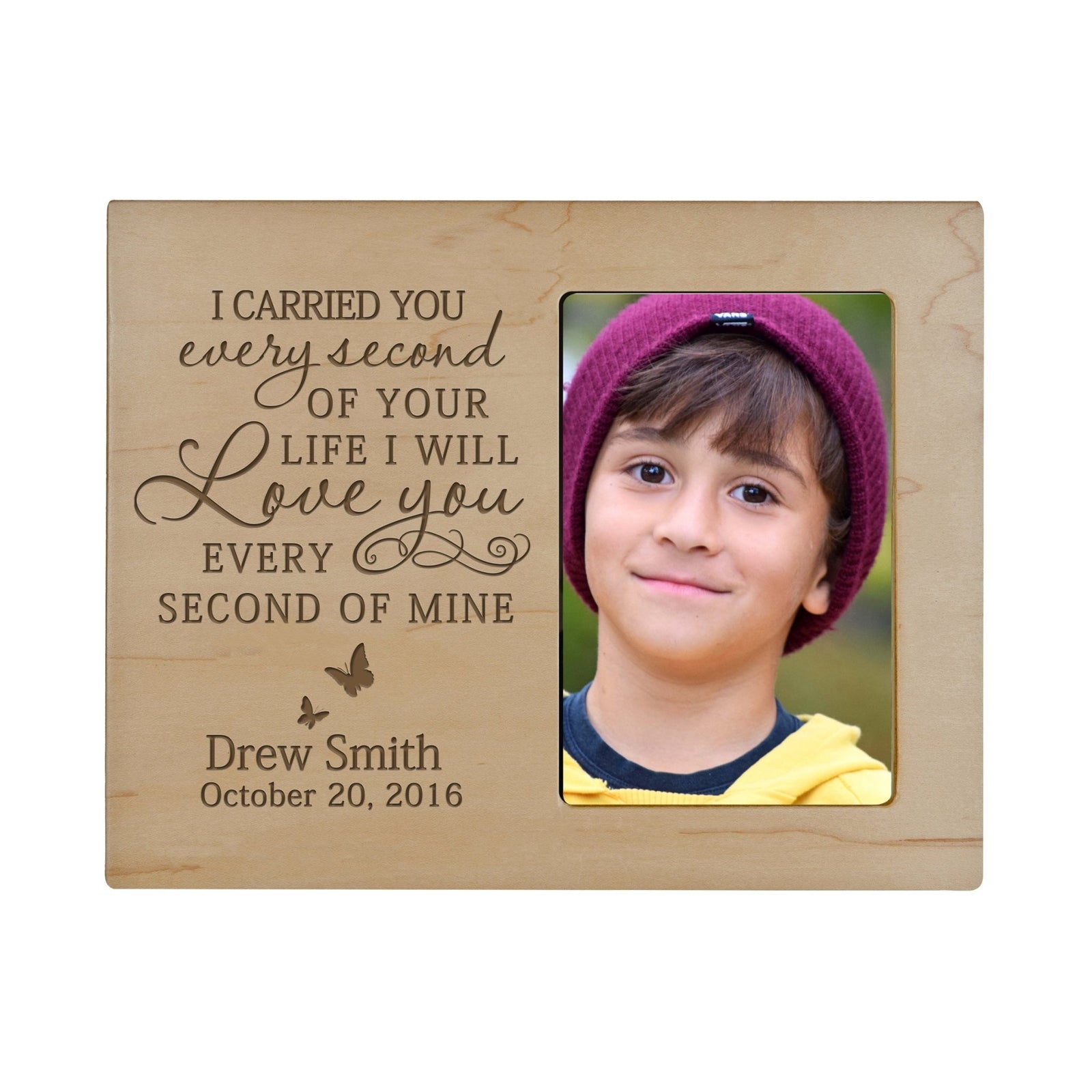 Personalized Wooden Memorial 8x10 Picture Frame holds 4x6 photo I Carried You Every Second - LifeSong Milestones