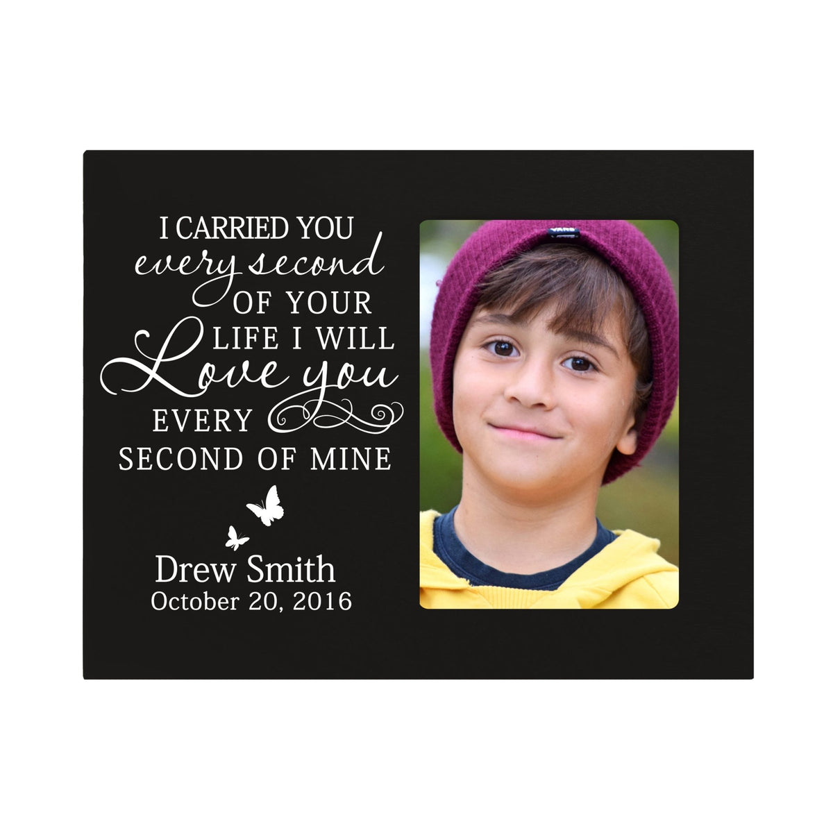 Personalized Wooden Memorial 8x10 Picture Frame holds 4x6 photo I Carried You Every Second - LifeSong Milestones