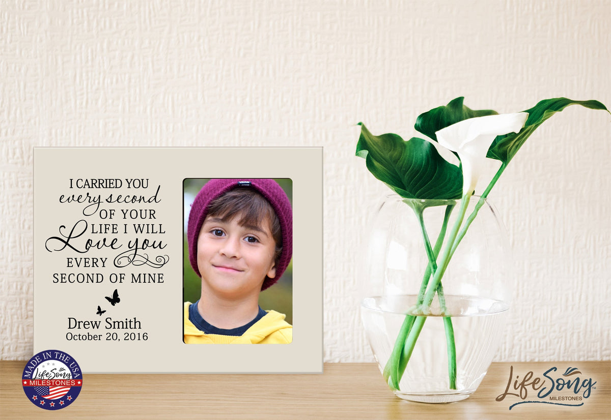 Personalized Wooden Memorial 8x10 Picture Frame holds 4x6 photo I Carried You Every Second - LifeSong Milestones