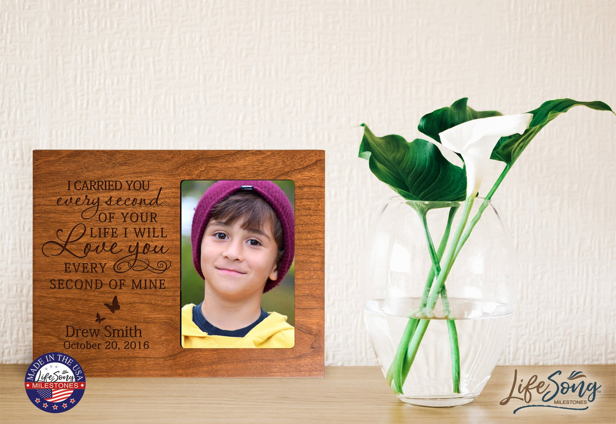 Personalized Wooden Memorial 8x10 Picture Frame holds 4x6 photo I Carried You Every Second - LifeSong Milestones