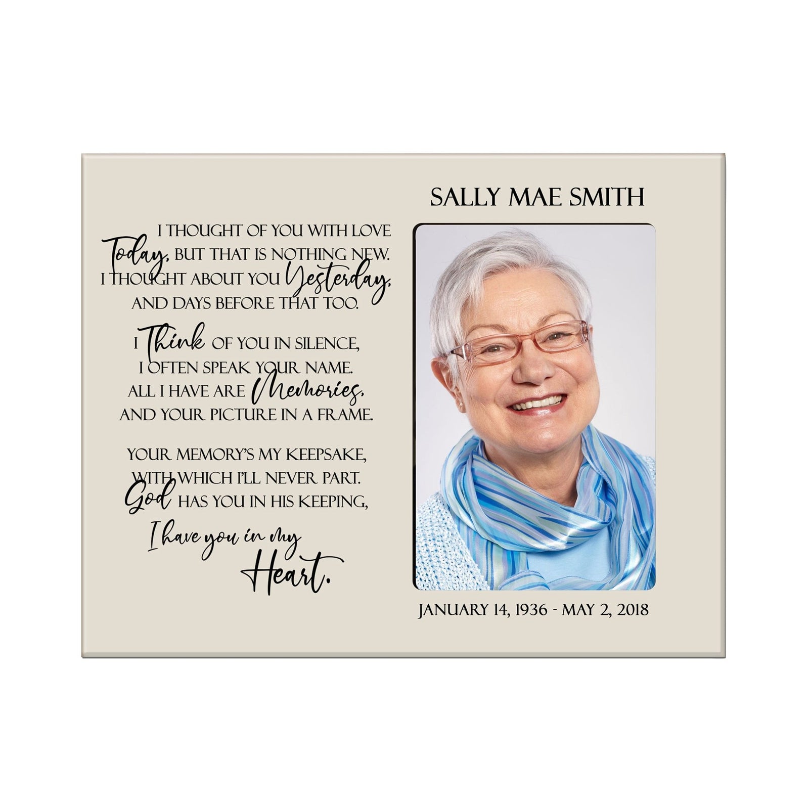 Personalized Wooden Memorial 8x10 Picture Frame holds 4x6 photo I Thought Of You - LifeSong Milestones