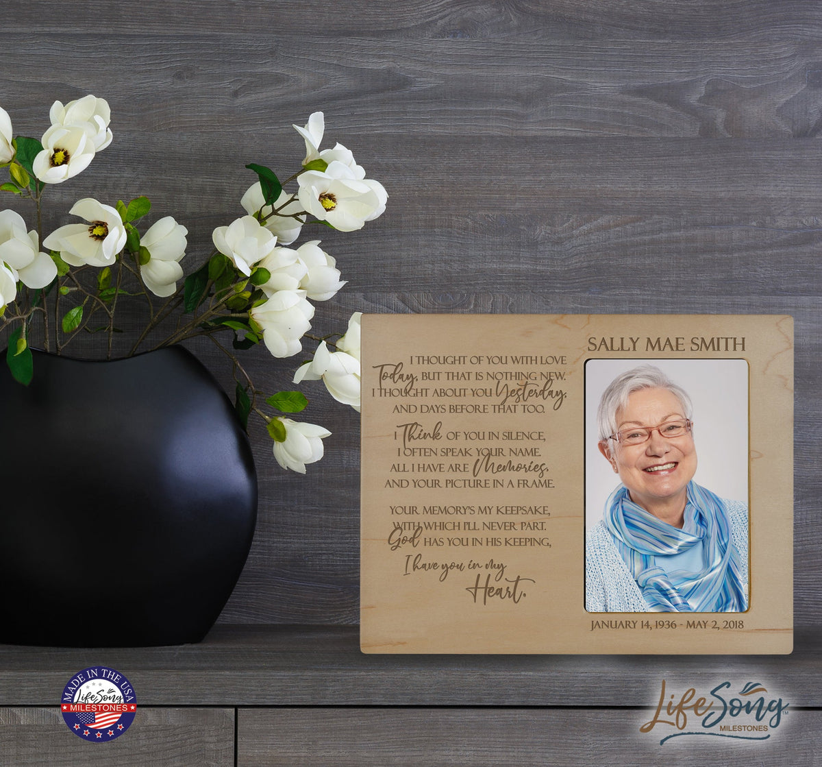 Personalized Wooden Memorial 8x10 Picture Frame holds 4x6 photo I Thought Of You - LifeSong Milestones