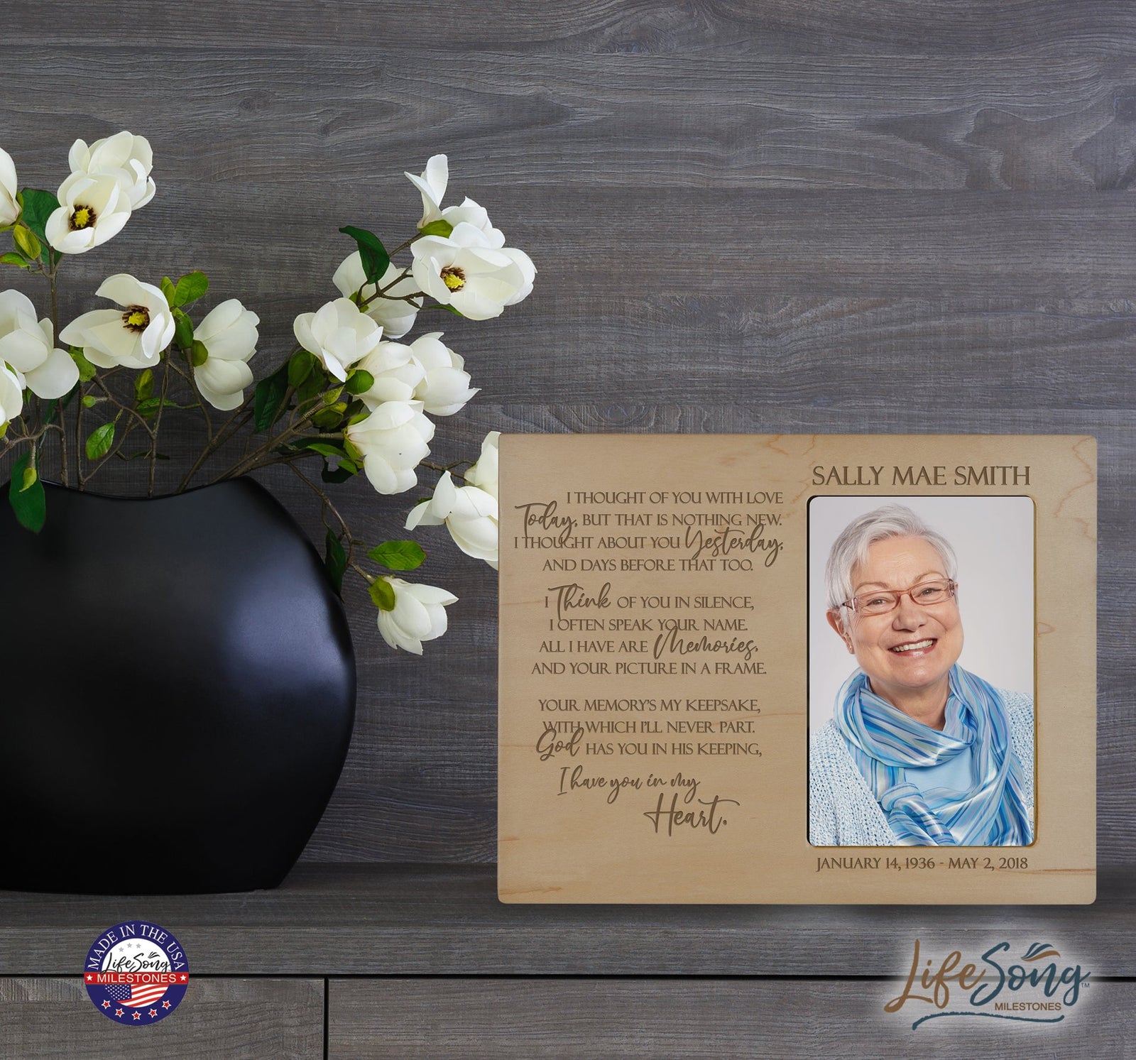 Personalized Wooden Memorial 8x10 Picture Frame holds 4x6 photo I Thought Of You - LifeSong Milestones