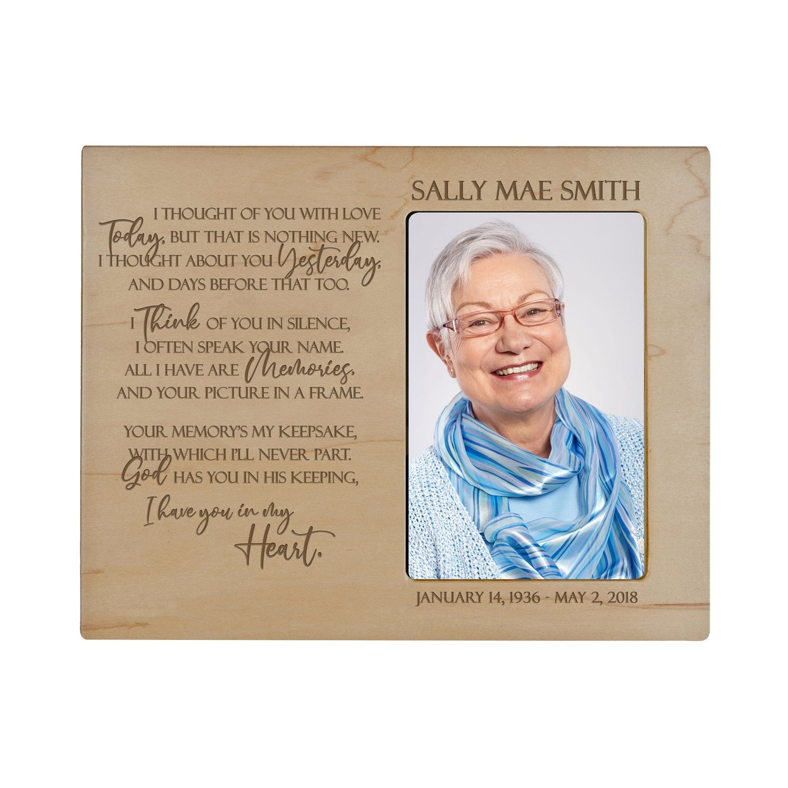 Personalized Wooden Memorial 8x10 Picture Frame holds 4x6 photo I Thought Of You - LifeSong Milestones