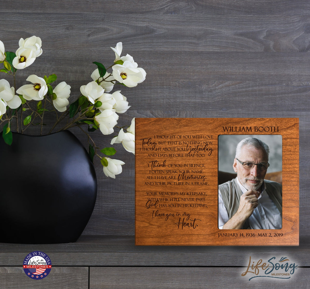 Personalized Wooden Memorial 8x10 Picture Frame holds 4x6 photo I Thought Of You - LifeSong Milestones