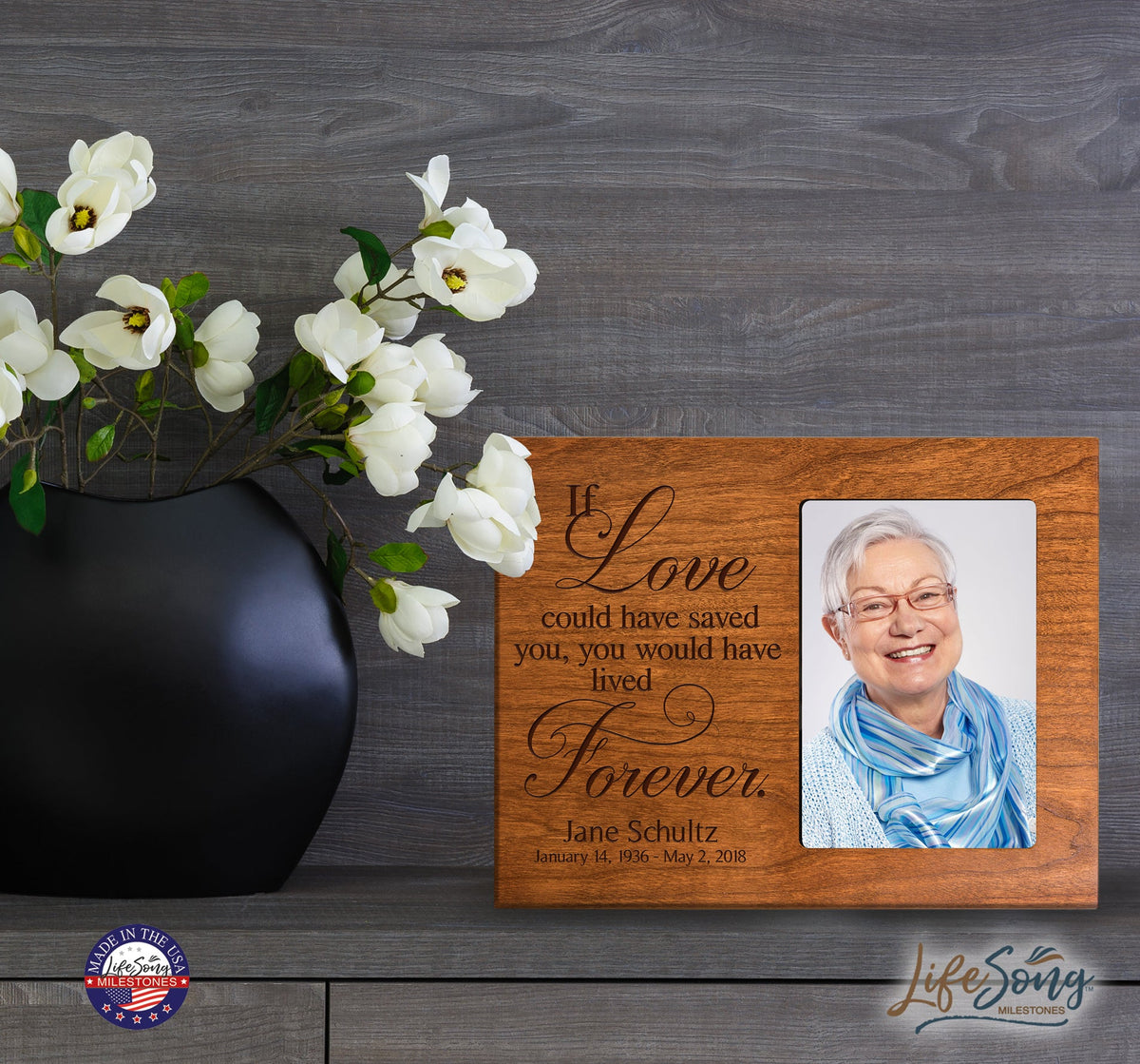 Personalized Wooden Memorial 8x10 Picture Frame holds 4x6 photo If Love Could Saved - LifeSong Milestones