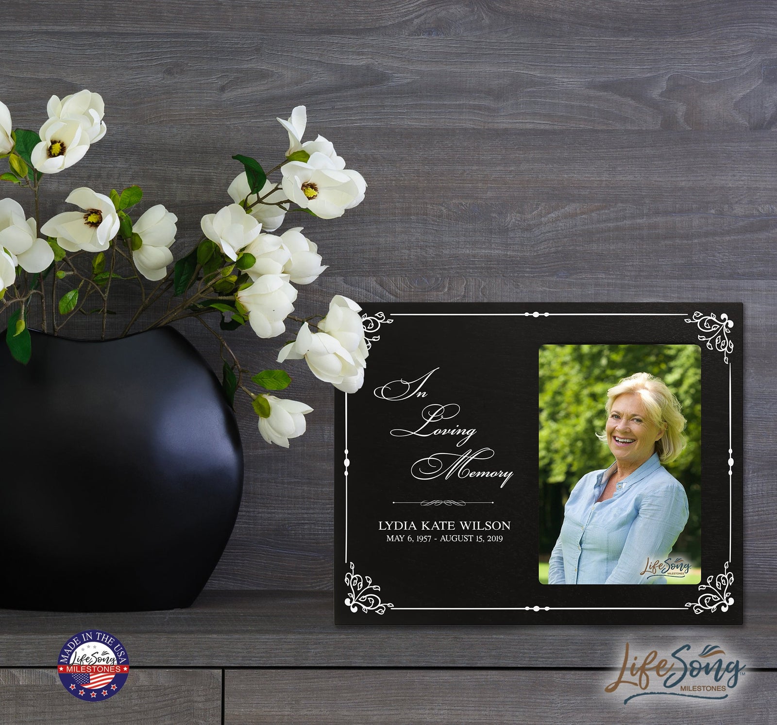 Personalized Wooden Memorial 8x10 Picture Frame holds 4x6 photo In Loving Memory Border - LifeSong Milestones