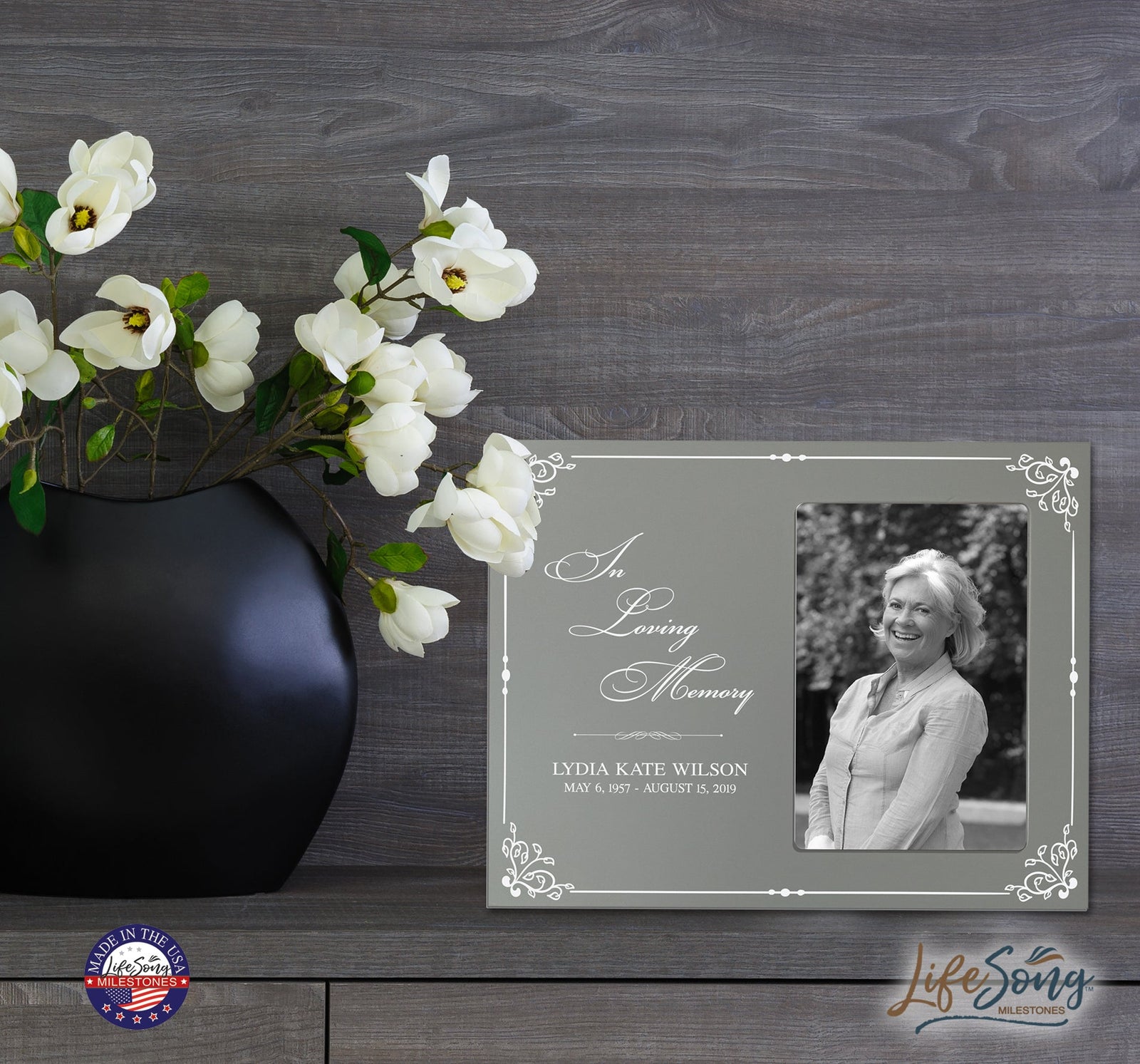 Personalized Wooden Memorial 8x10 Picture Frame holds 4x6 photo In Loving Memory Border - LifeSong Milestones