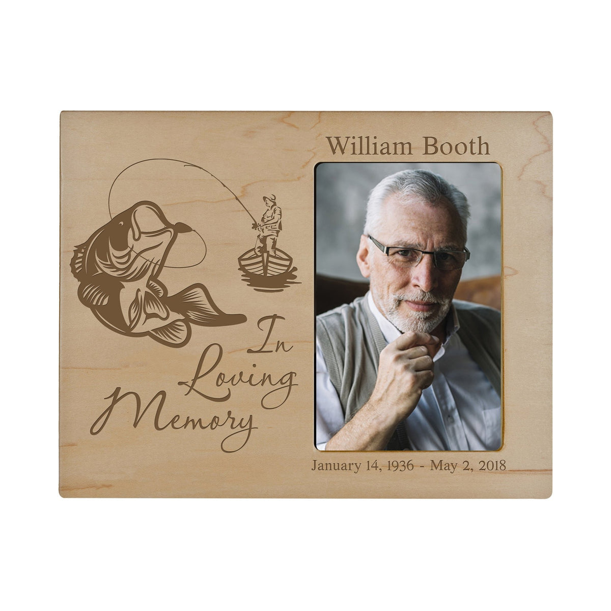 Personalized Wooden Memorial 8x10 Picture Frame holds 4x6 photo In Loving Memory (fisherman) - LifeSong Milestones