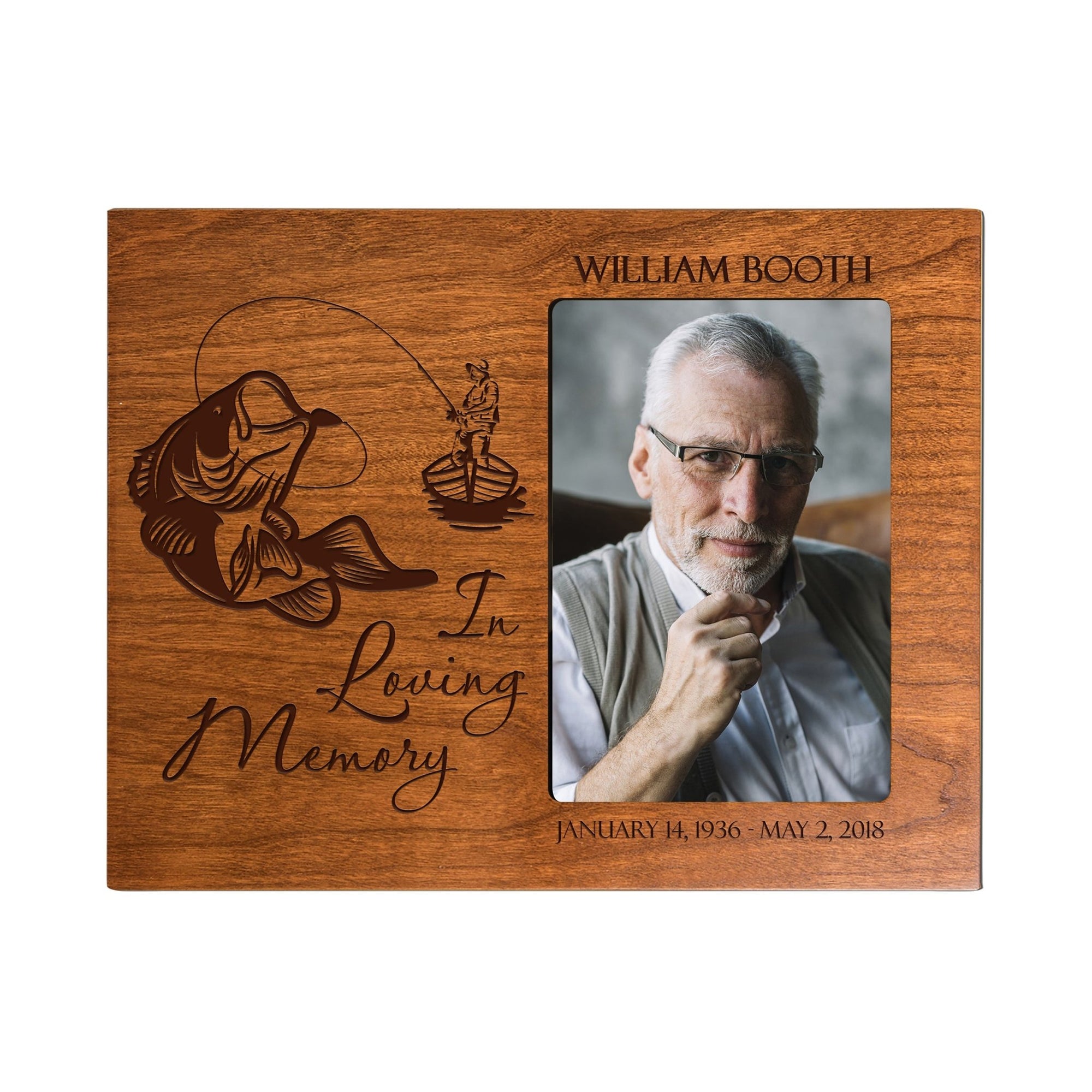 Personalized Wooden Memorial 8x10 Picture Frame holds 4x6 photo In Loving Memory (fisherman) - LifeSong Milestones
