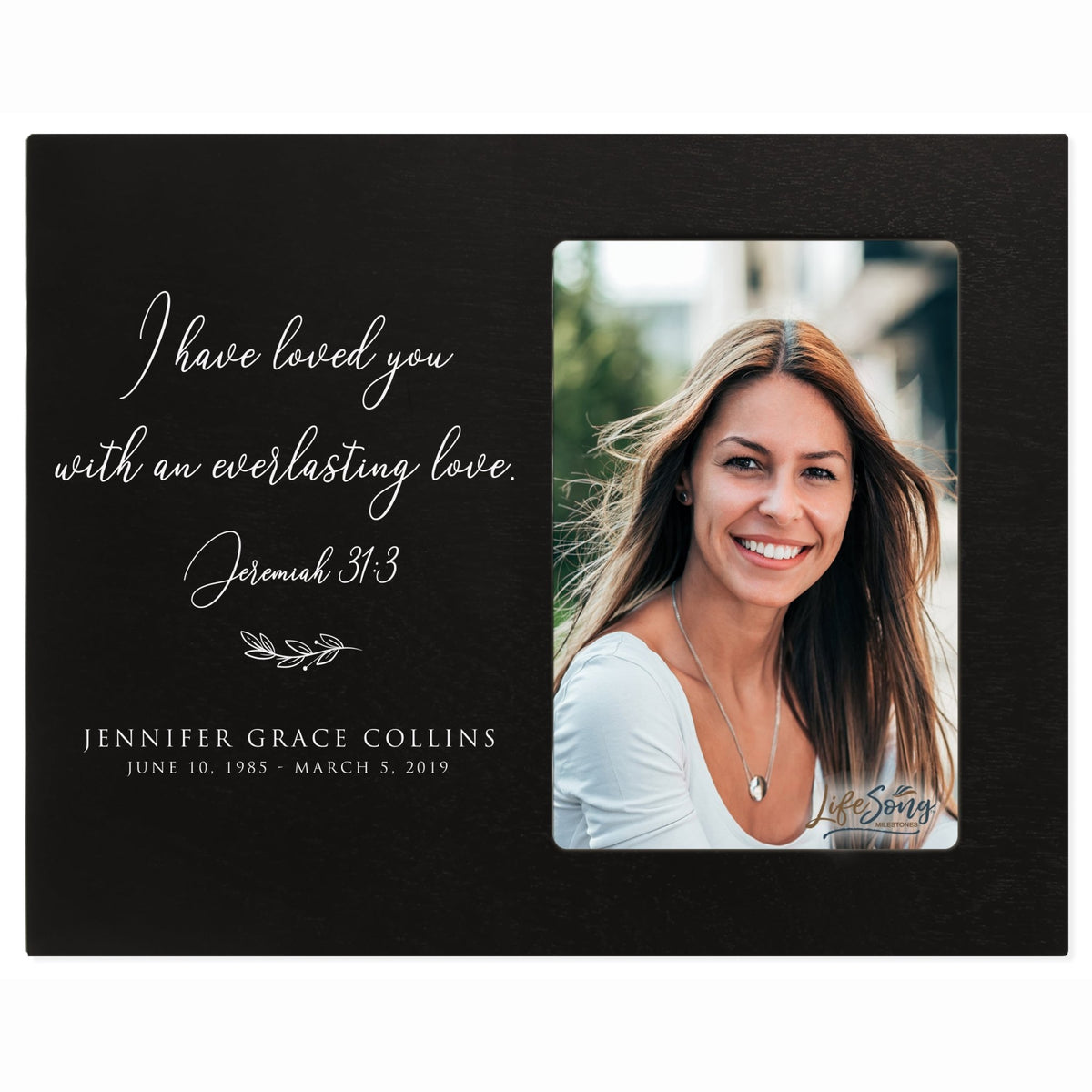 Personalized Wooden Memorial 8x10 Picture Frame holds 4x6 photo Jeremiah 31:3 - LifeSong Milestones