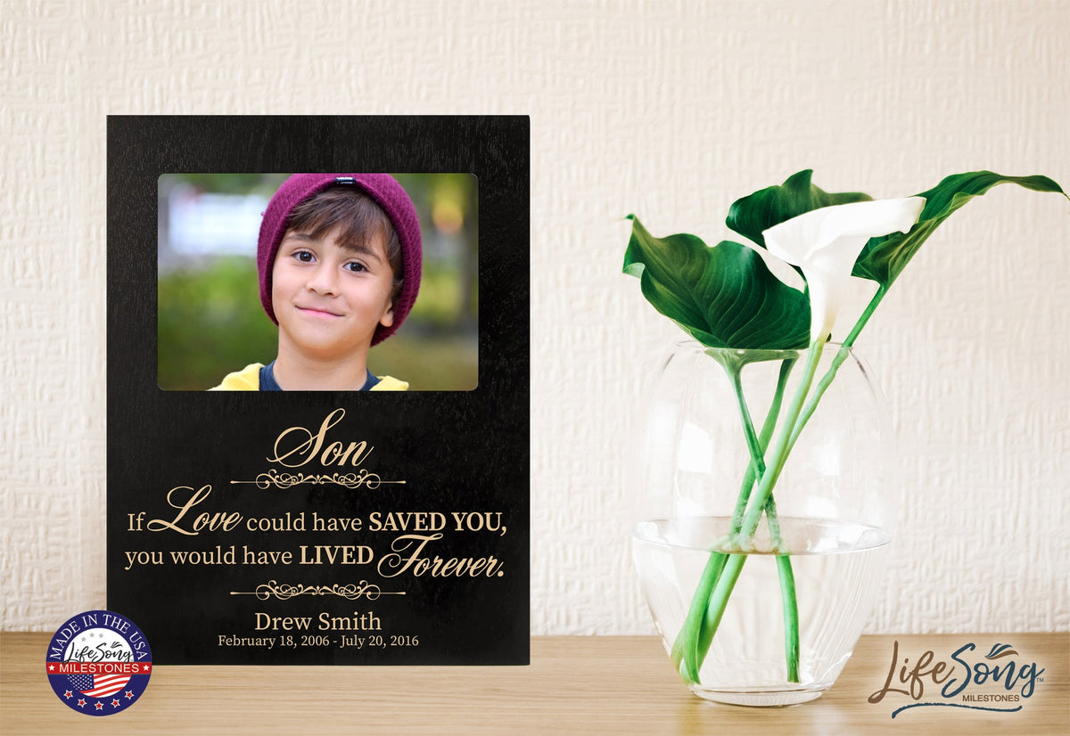 Personalized Wooden Memorial 8x10 Picture Frame holds 4x6 photo Son, If Love Could - LifeSong Milestones