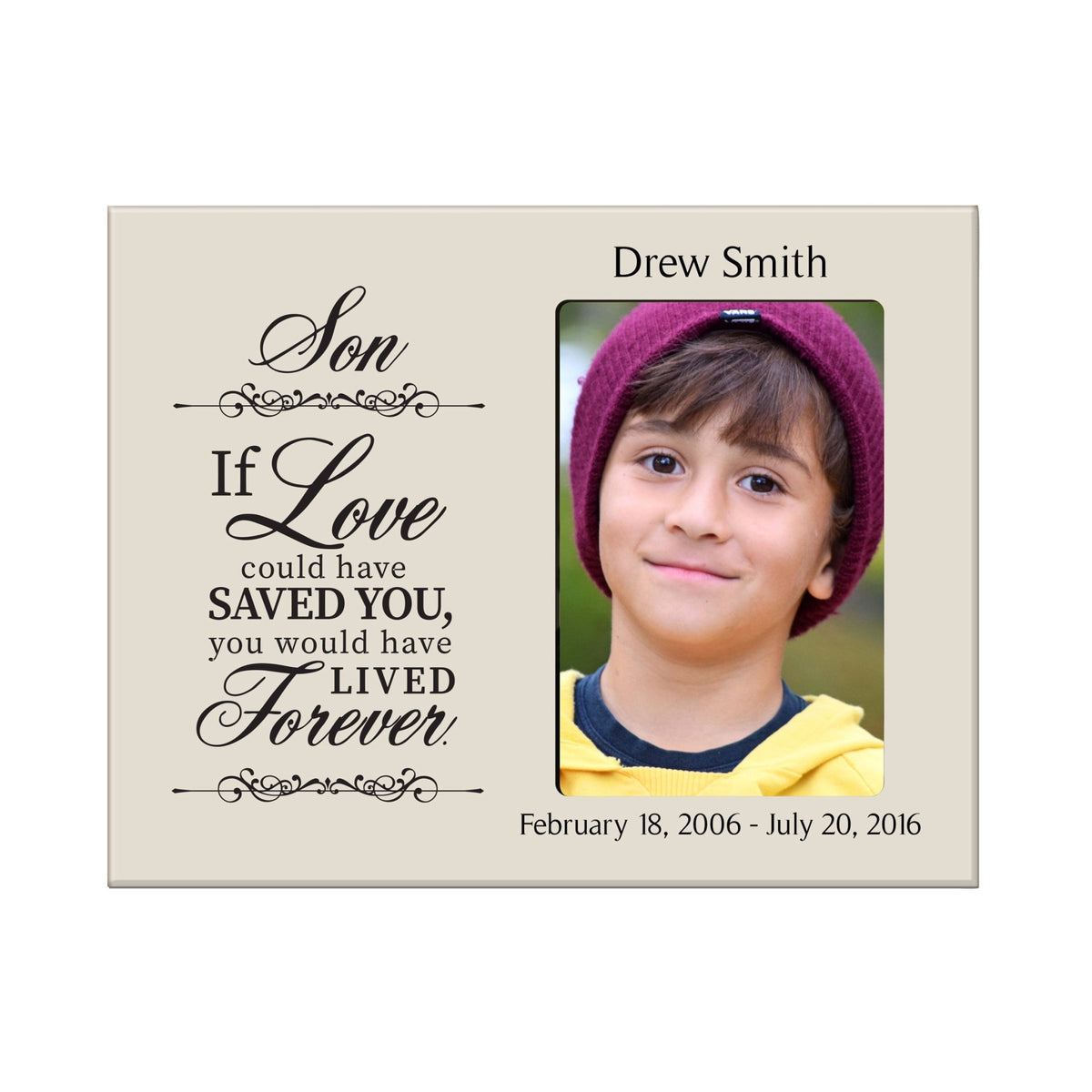 Personalized Wooden Memorial 8x10 Picture Frame holds 4x6 photo Son, If Love Could - LifeSong Milestones