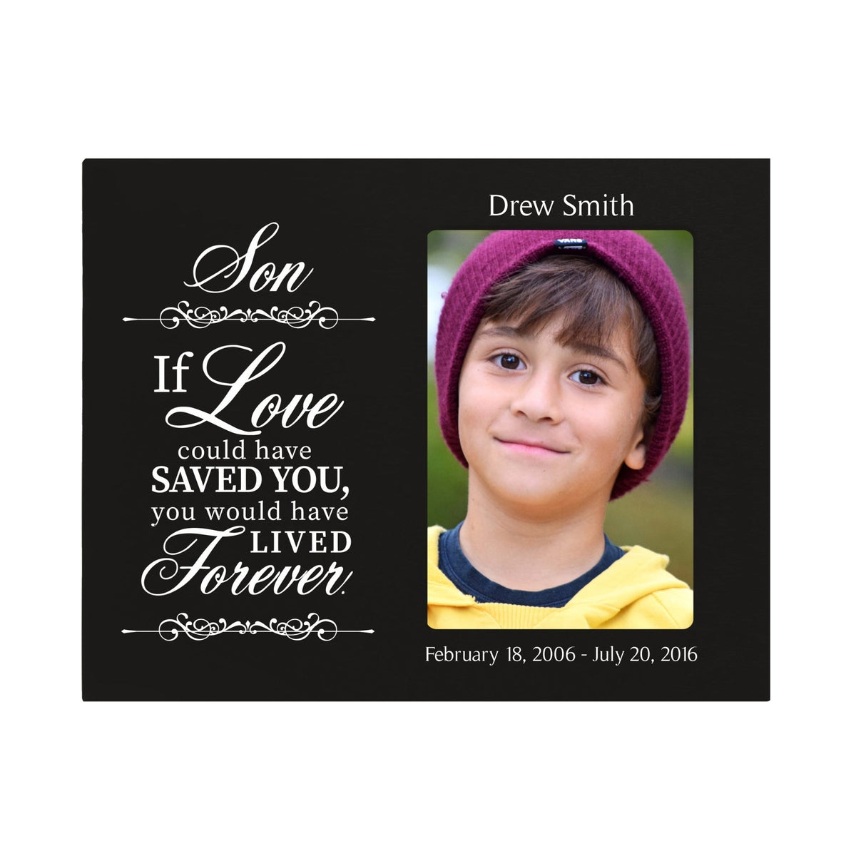 Personalized Wooden Memorial 8x10 Picture Frame holds 4x6 photo Son, If Love Could - LifeSong Milestones