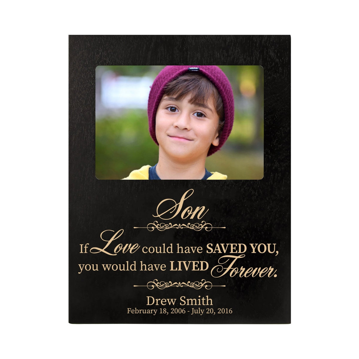 Personalized Wooden Memorial 8x10 Picture Frame holds 4x6 photo Son, If Love Could - LifeSong Milestones