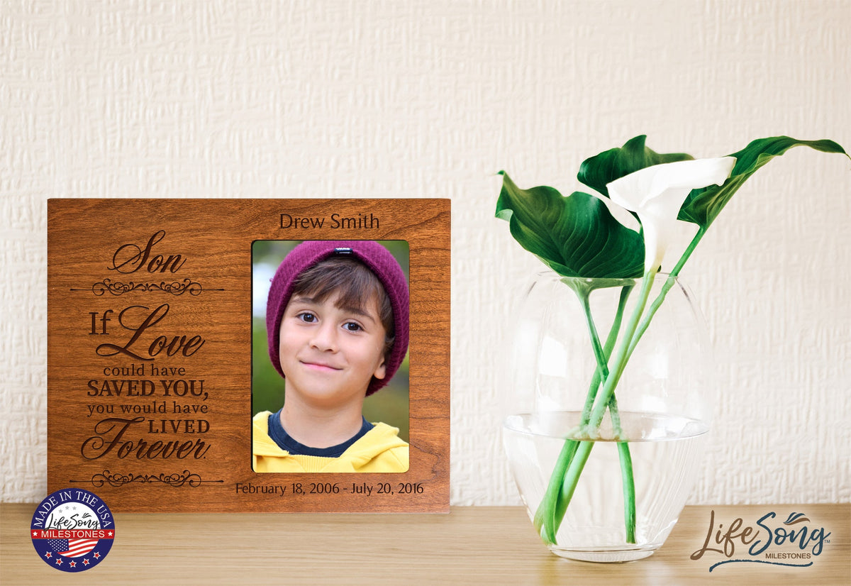 Personalized Wooden Memorial 8x10 Picture Frame holds 4x6 photo Son, If Love Could - LifeSong Milestones