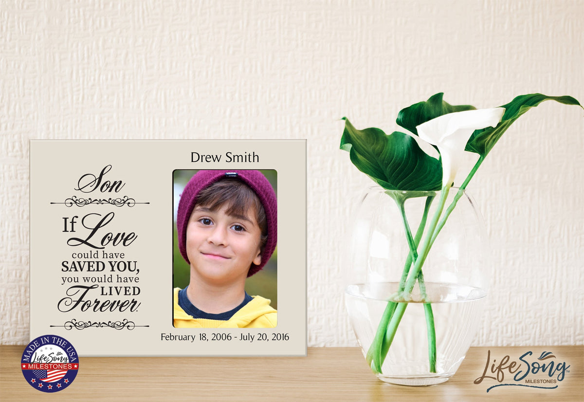 Personalized Wooden Memorial 8x10 Picture Frame holds 4x6 photo Son, If Love Could - LifeSong Milestones