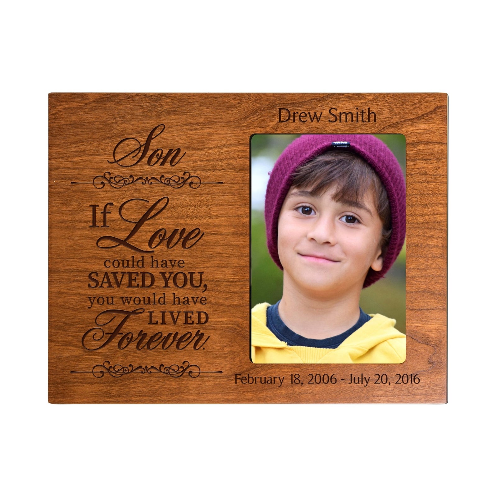 Personalized Wooden Memorial 8x10 Picture Frame holds 4x6 photo Son, If Love Could - LifeSong Milestones