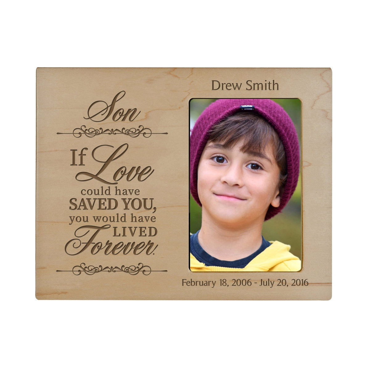 Personalized Wooden Memorial 8x10 Picture Frame holds 4x6 photo Son, If Love Could - LifeSong Milestones