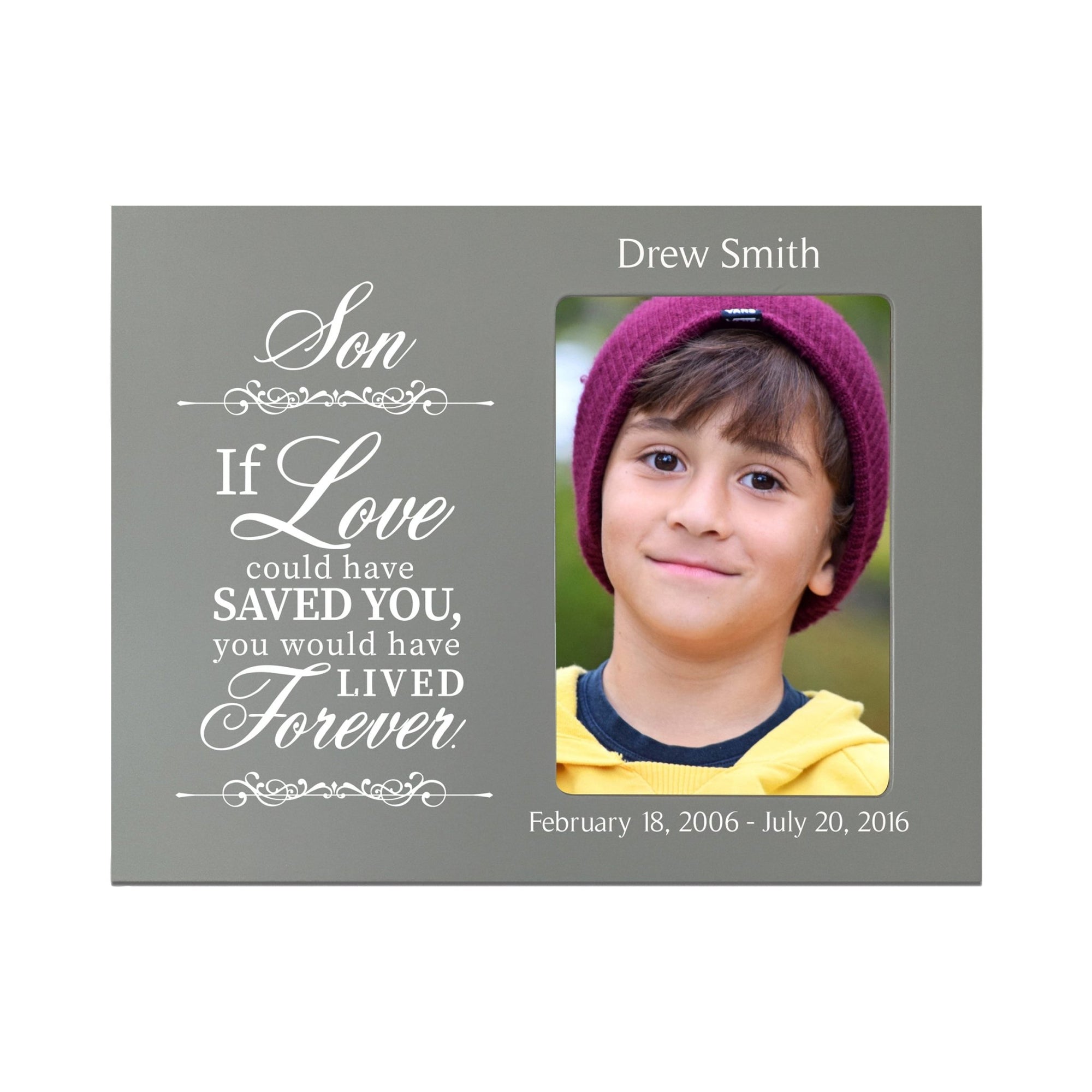 Personalized Wooden Memorial 8x10 Picture Frame holds 4x6 photo Son, If Love Could - LifeSong Milestones