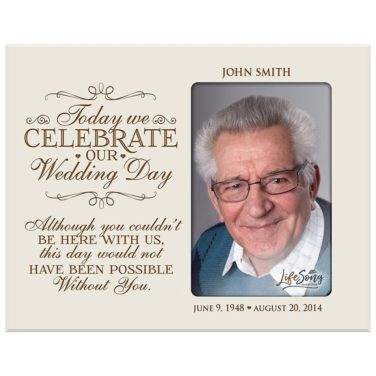 Personalized Wooden Memorial 8x10 Picture Frame holds 4x6 photo Today We Celebrate - LifeSong Milestones