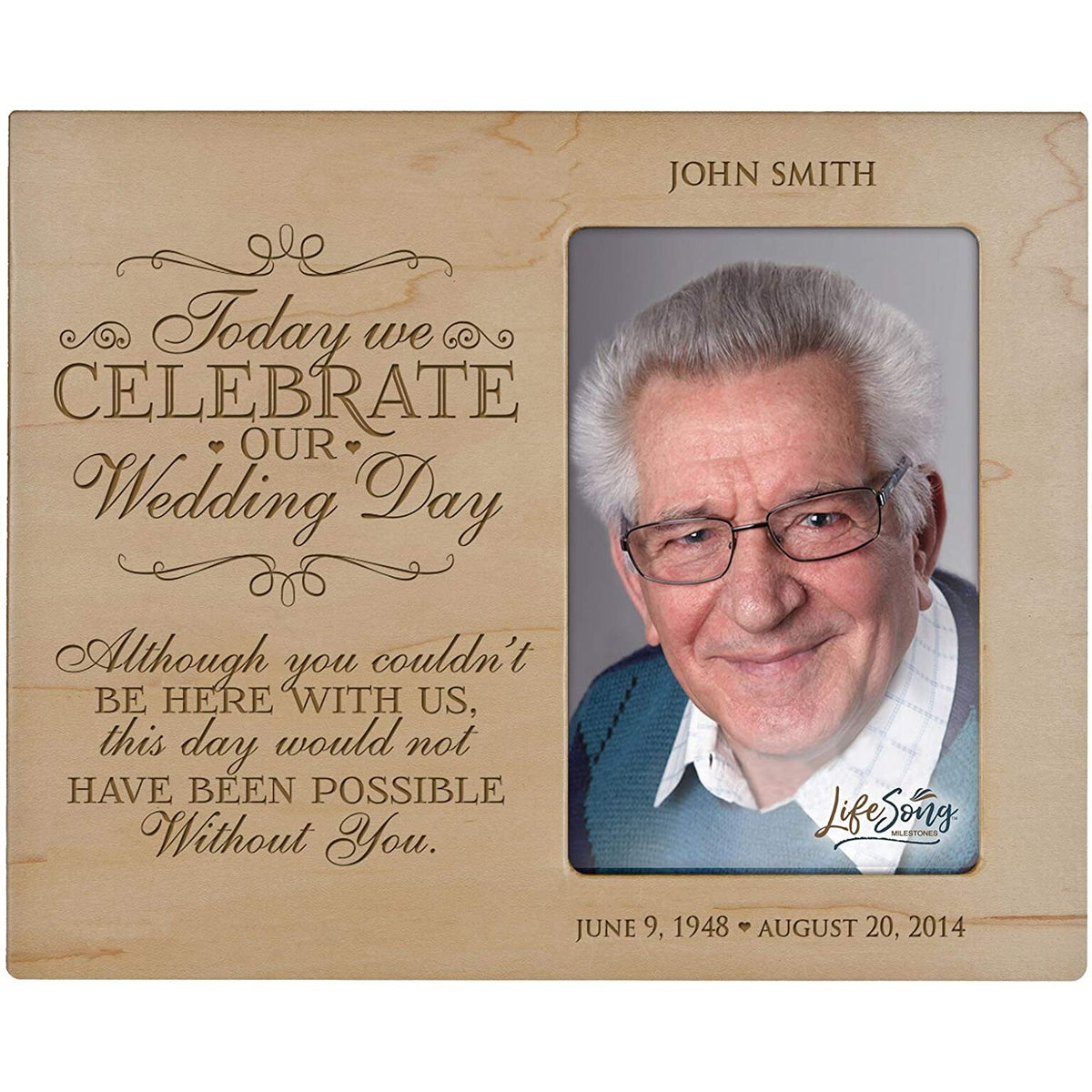Personalized Wooden Memorial 8x10 Picture Frame holds 4x6 photo Today We Celebrate - LifeSong Milestones
