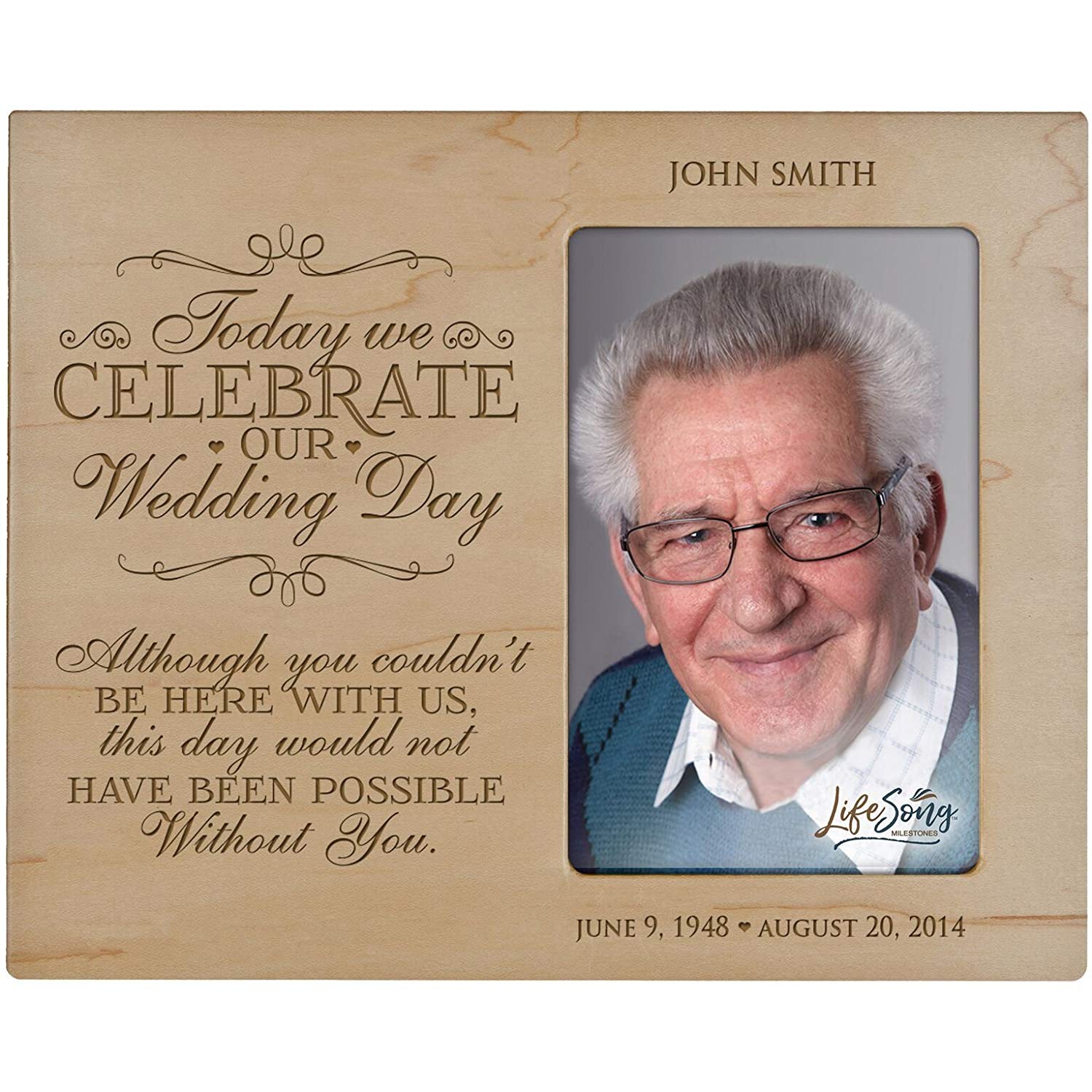 Personalized Wooden Memorial 8x10 Picture Frame holds 4x6 photo Today We Celebrate - LifeSong Milestones
