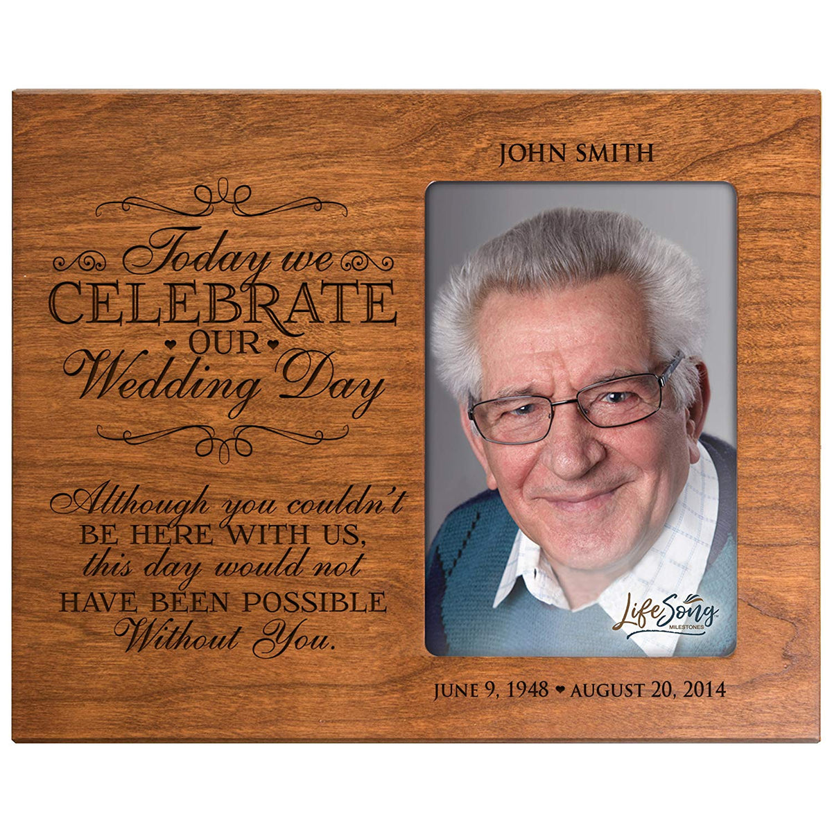 Personalized Wooden Memorial 8x10 Picture Frame holds 4x6 photo Today We Celebrate - LifeSong Milestones