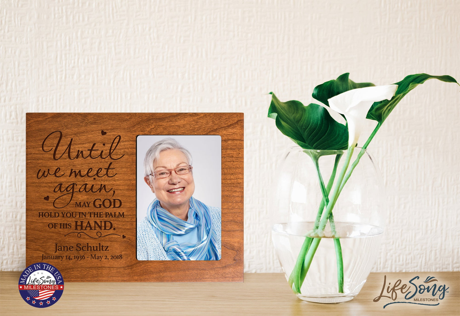 Personalized Wooden Memorial 8x10 Picture Frame holds 4x6 photo Until We Meet Again - LifeSong Milestones