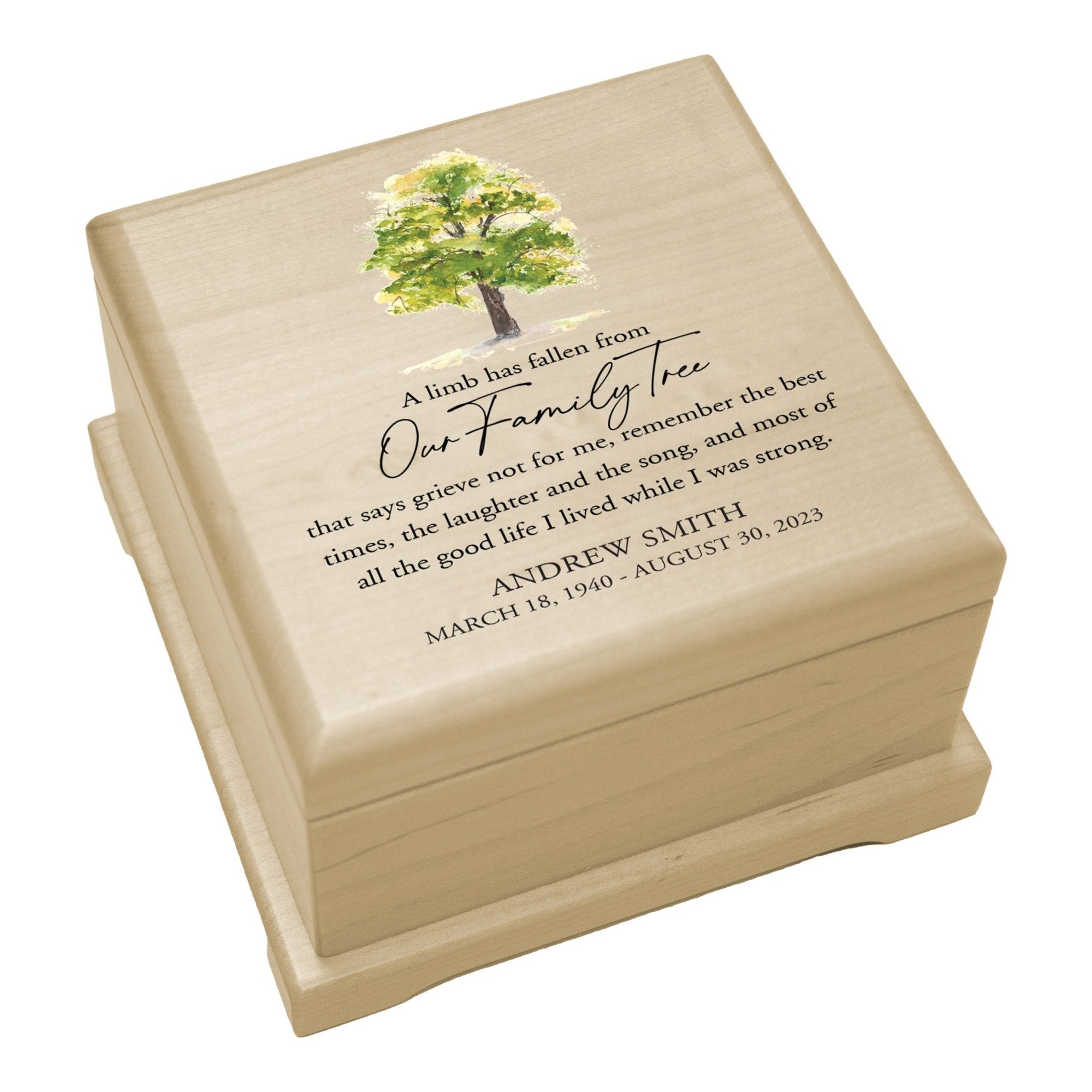 Personalized Wooden Memorial Cremation Keepsake Decorative Urn Box In Various Verses - LifeSong Milestones