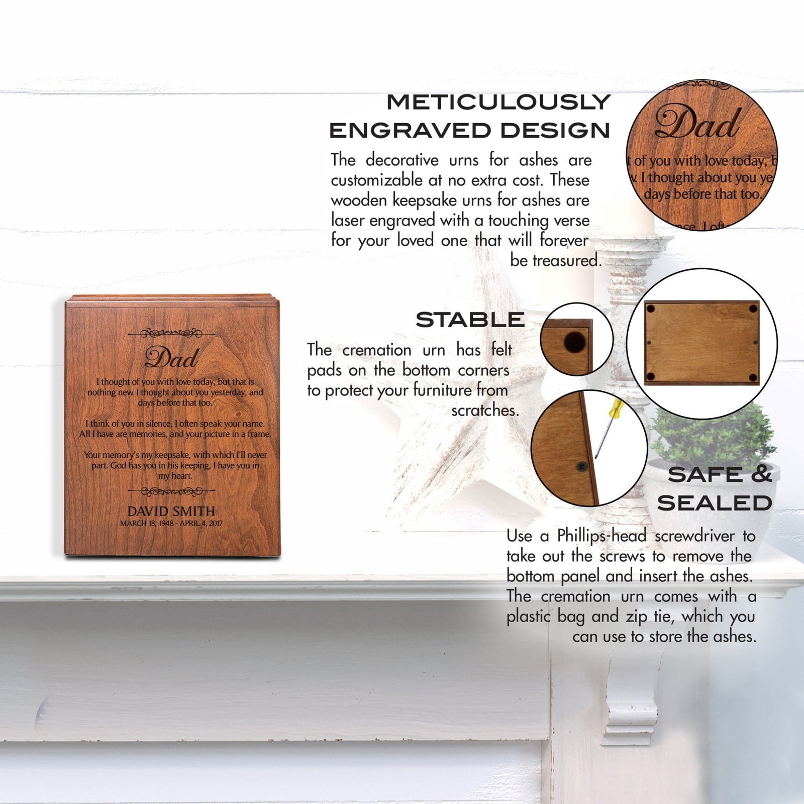 Customizable Engraved Urn Box for Loved Ones' Ashes