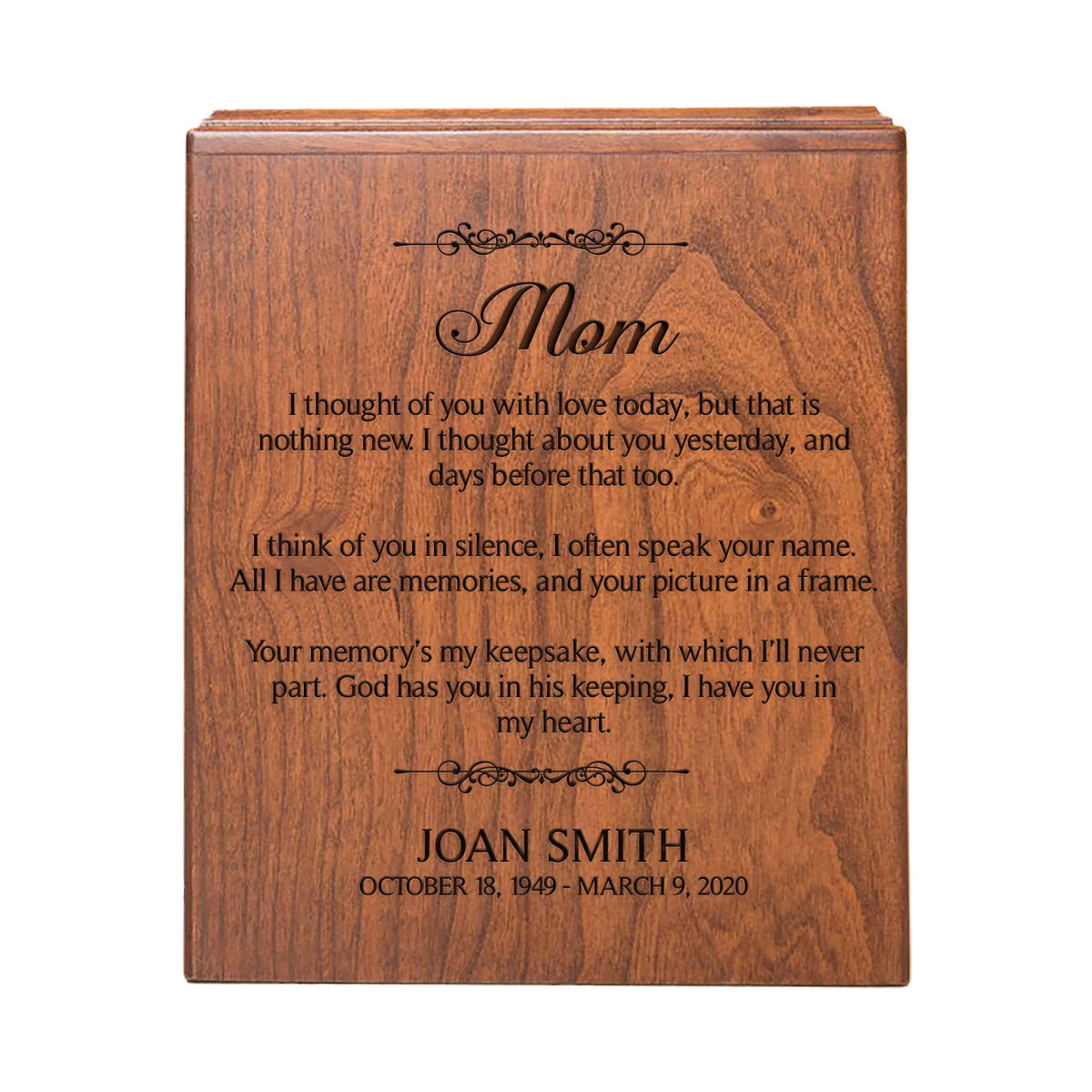 Premium Engraved Cremation Urn Box for Mom
